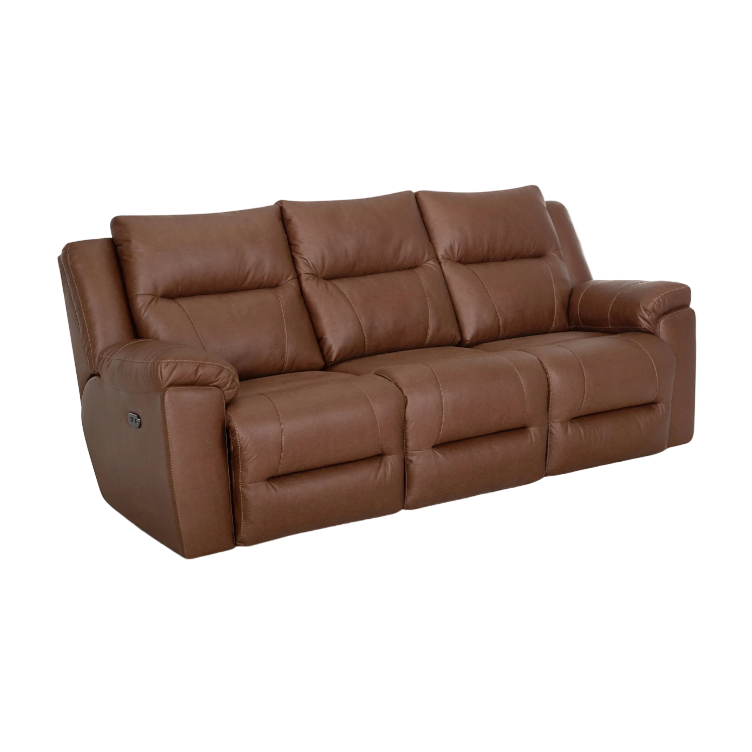 Brown leather reclining sofa on a white background