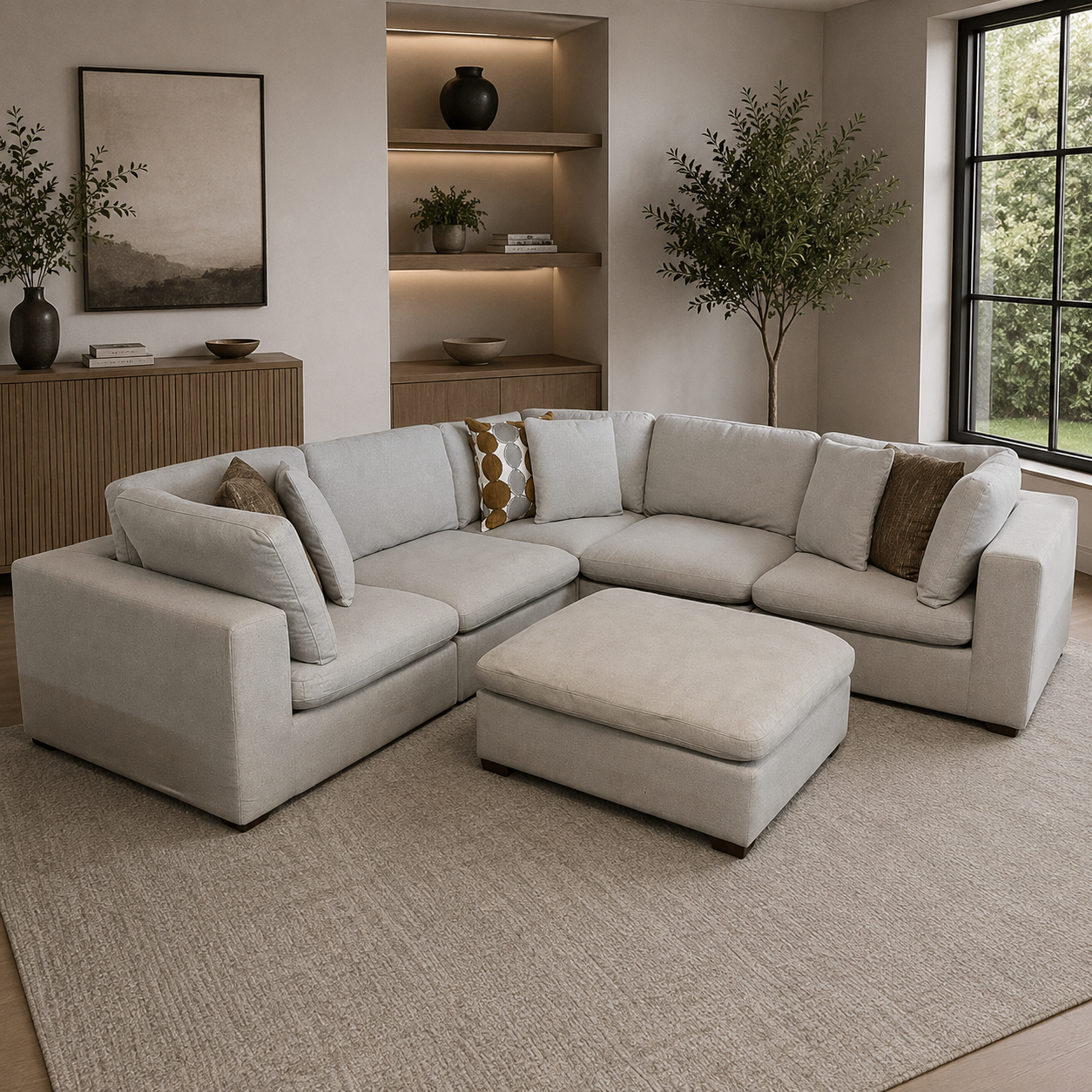 Modular 6-Piece Sectional Cloud Couch with Matching Ottoman