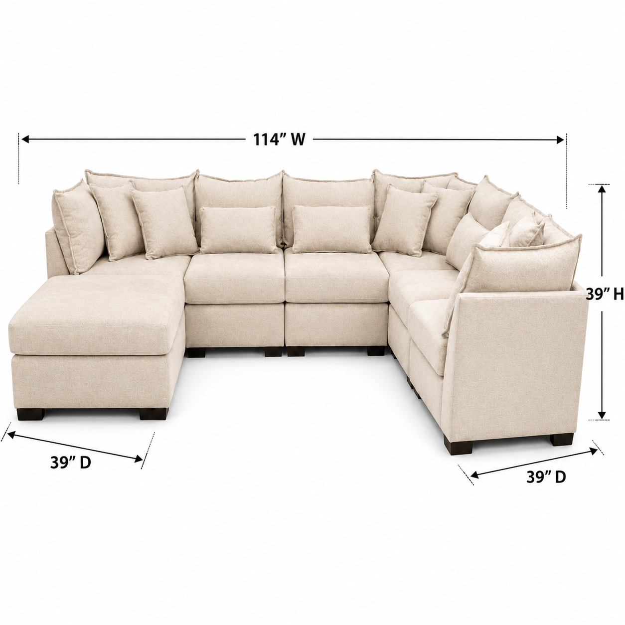 Alina 6 Piece Left Chaise U Shape Sectional in Ivory