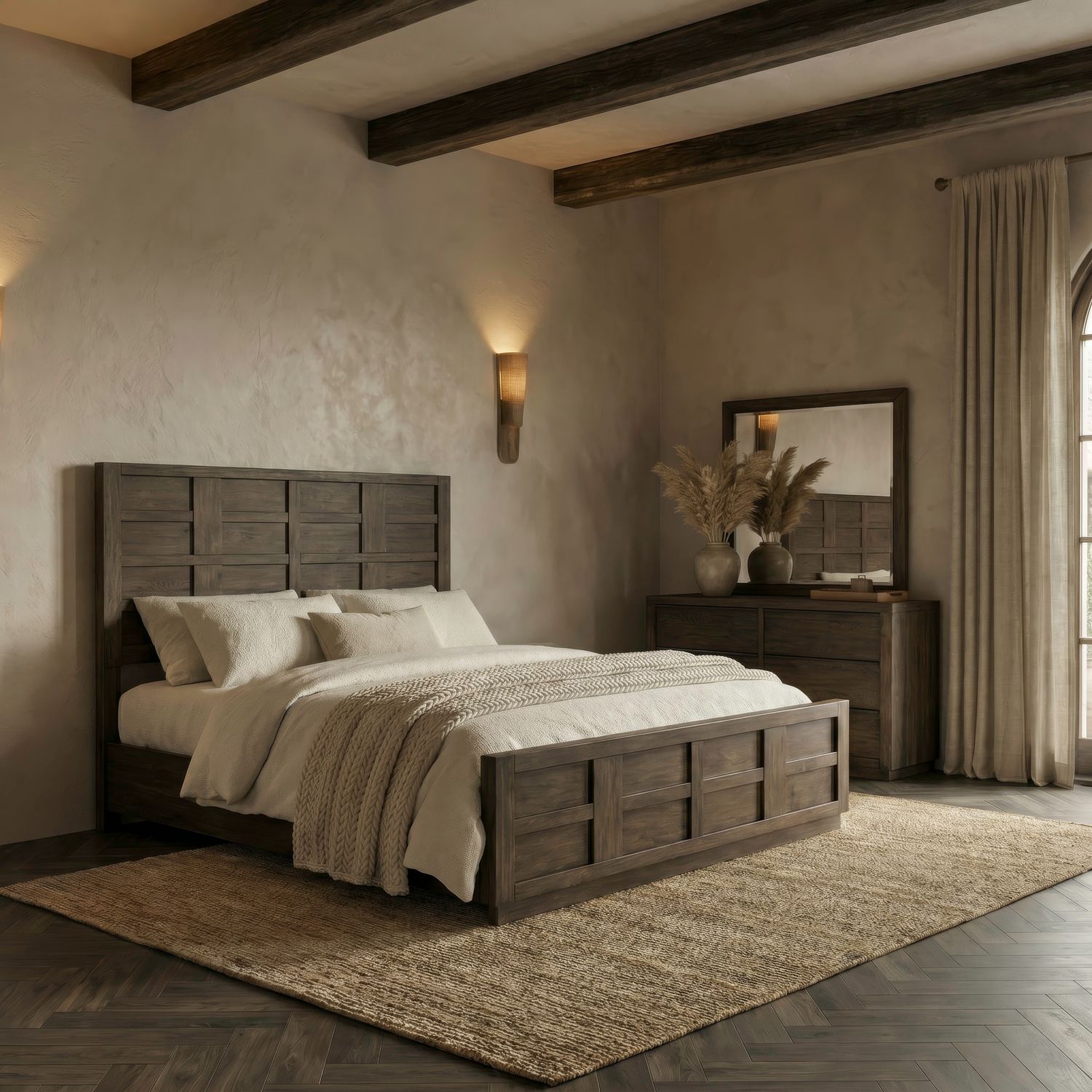 King California Panel Bed, Dresser & Mirror