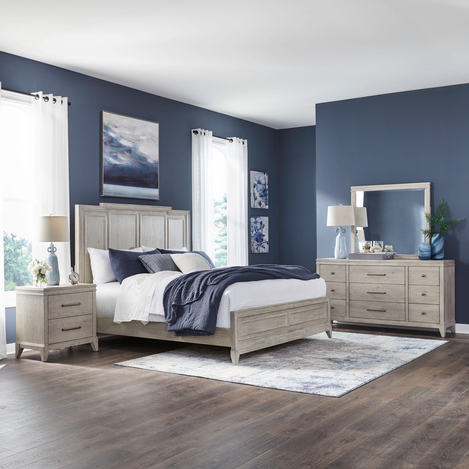 King California Panel Bed, Dresser & Mirror, Night Stand