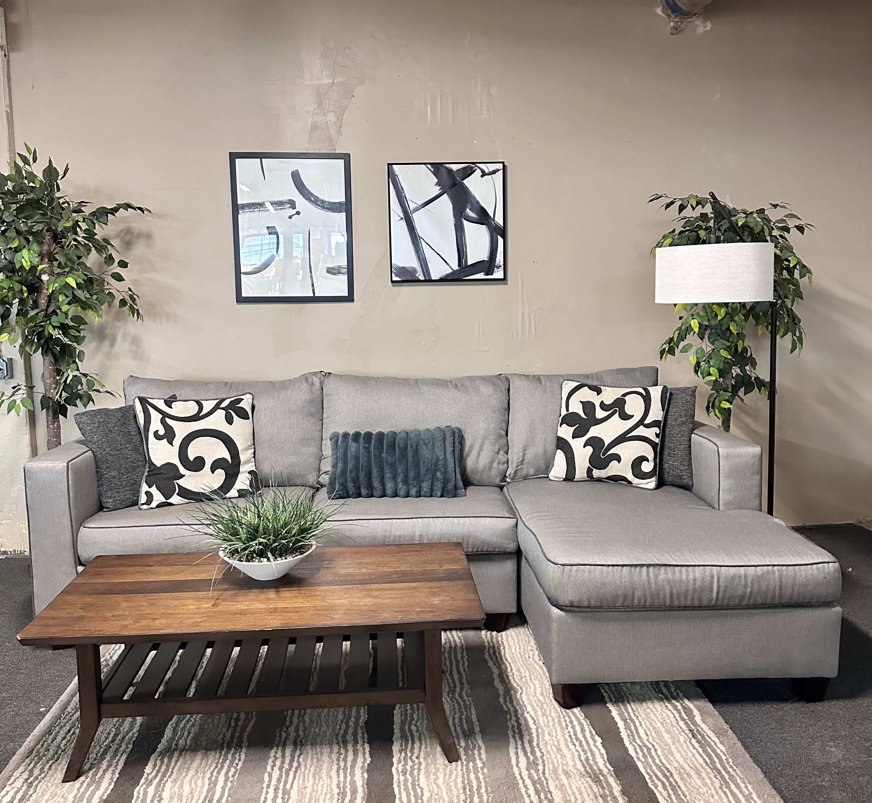 Gray Sectional with Right Chaise