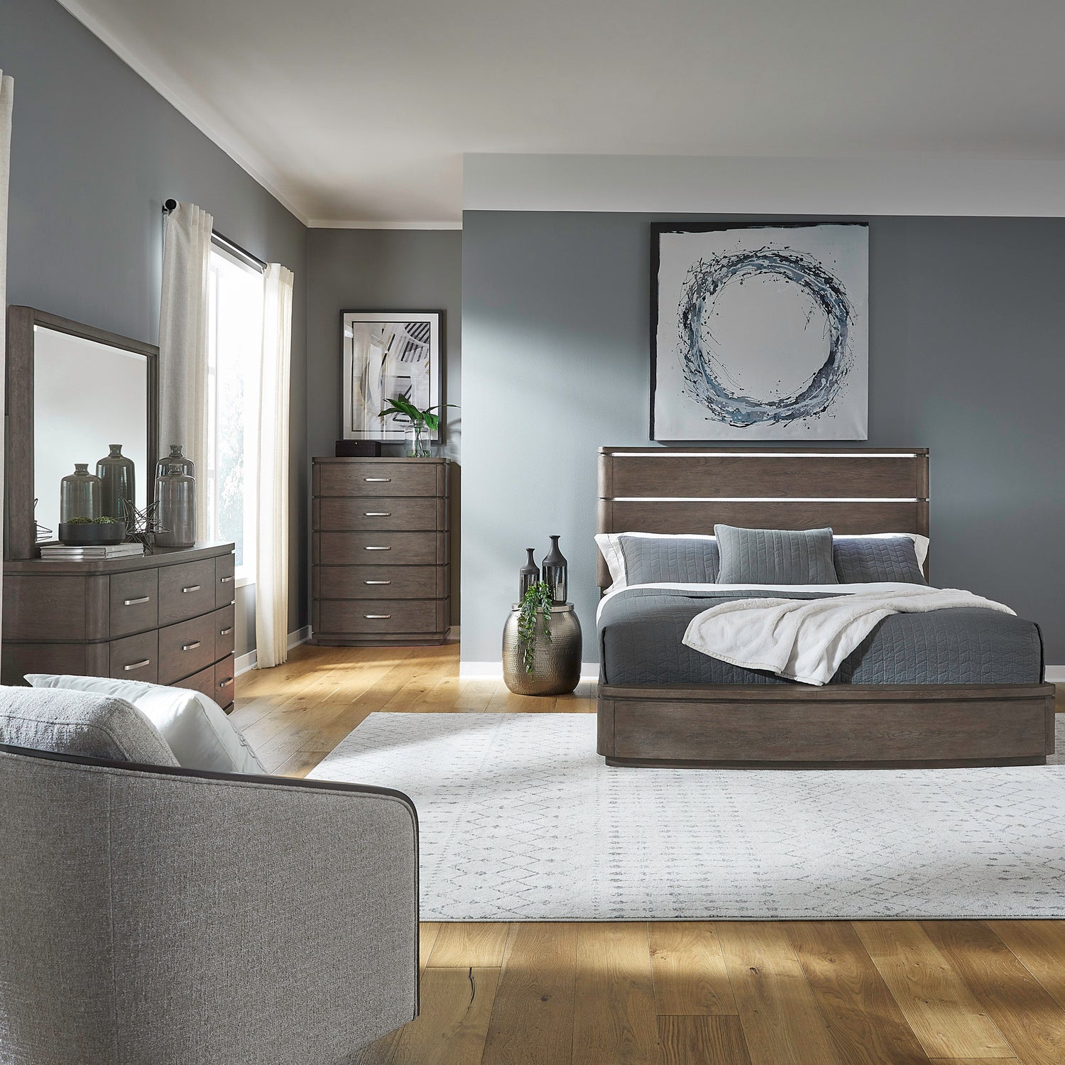 Cascade Falls 4-Piece Panel Bed, Dresser, Mirror & Chest Set