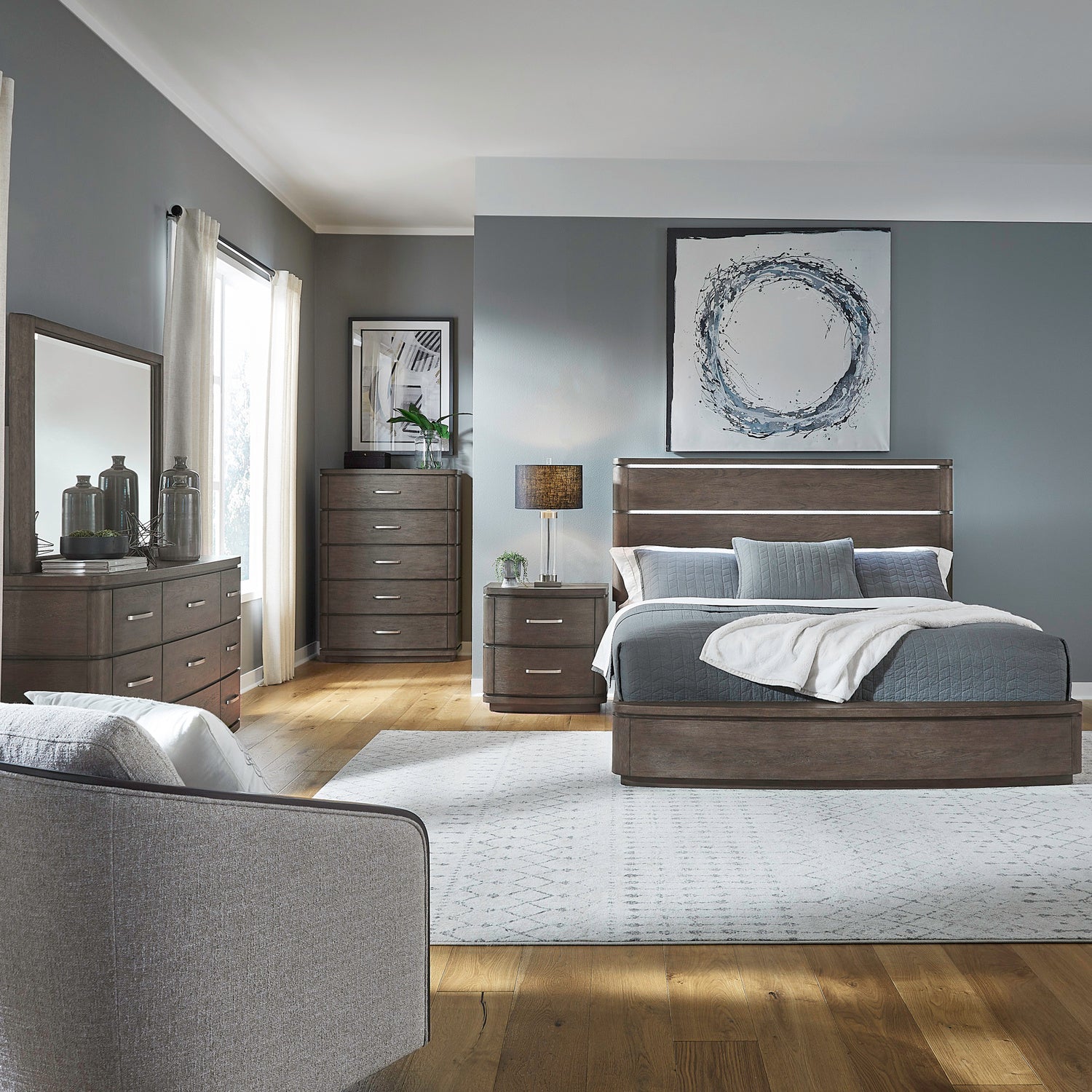 Cascade Falls 5-Piece Panel Bed, Dresser, Mirror, Chest & Nightstand Set