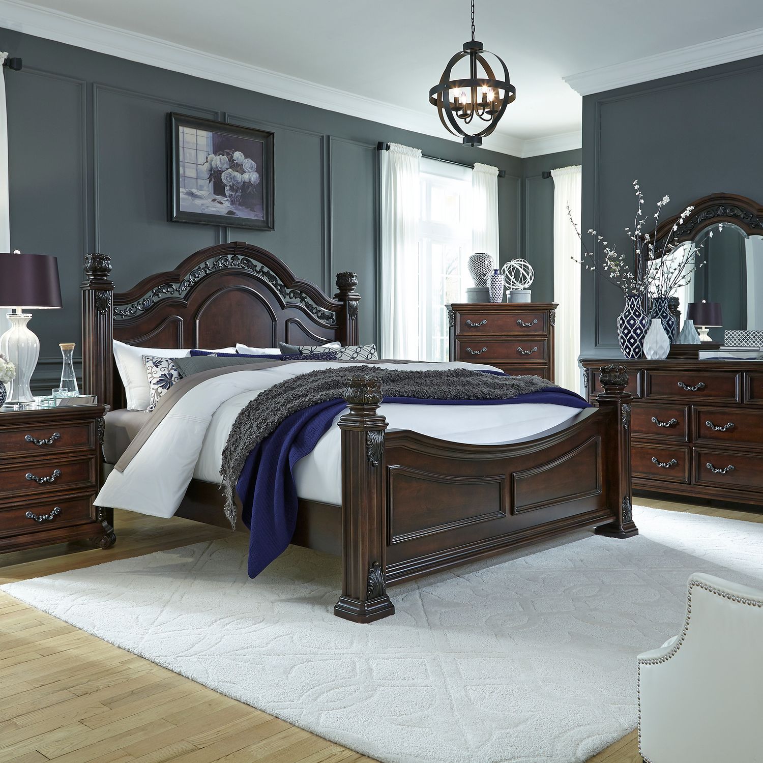 Queen Poster Bed, Dresser & Mirror, Night Stand