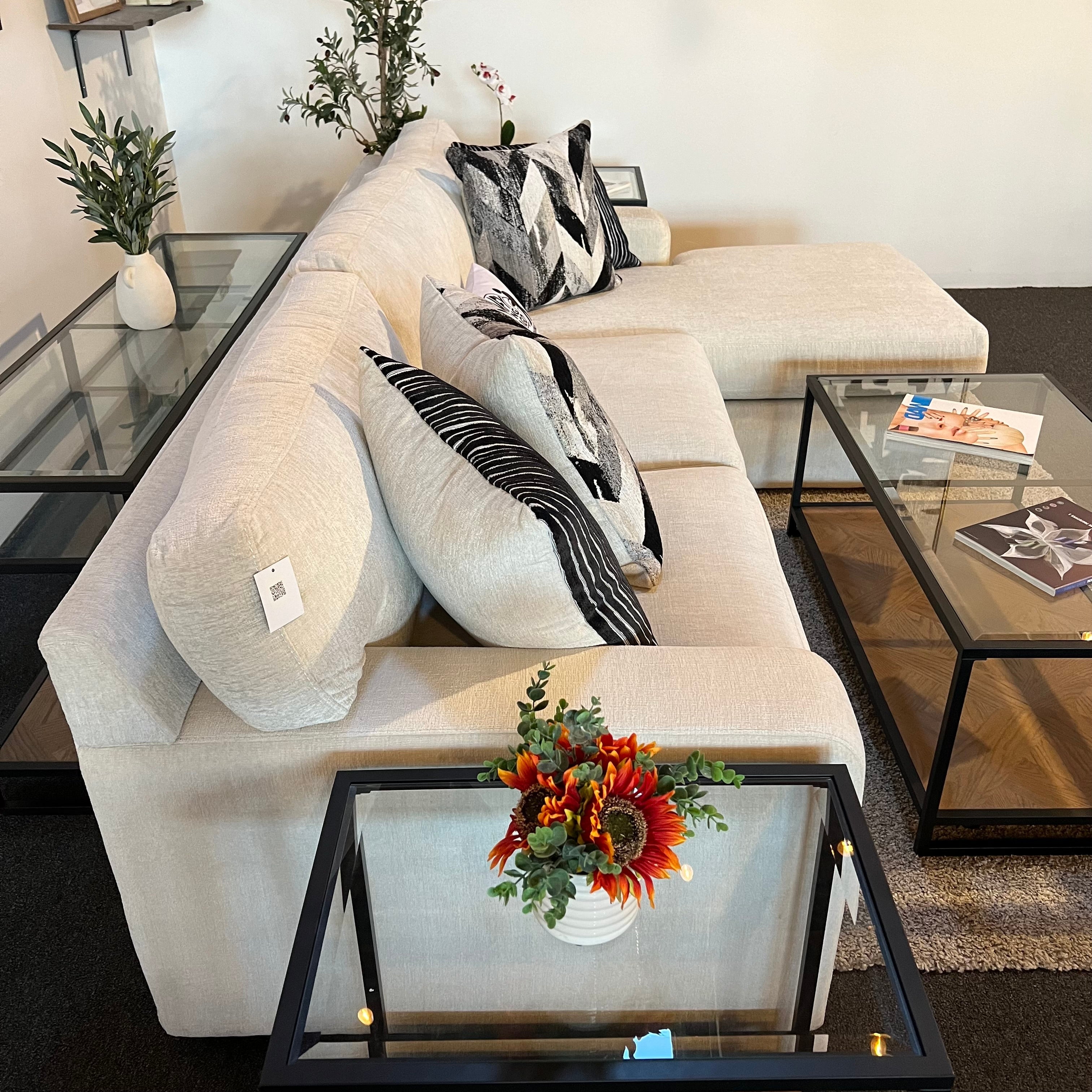Ellington Cream Two Piece Sectional Sofa with Right Chaise