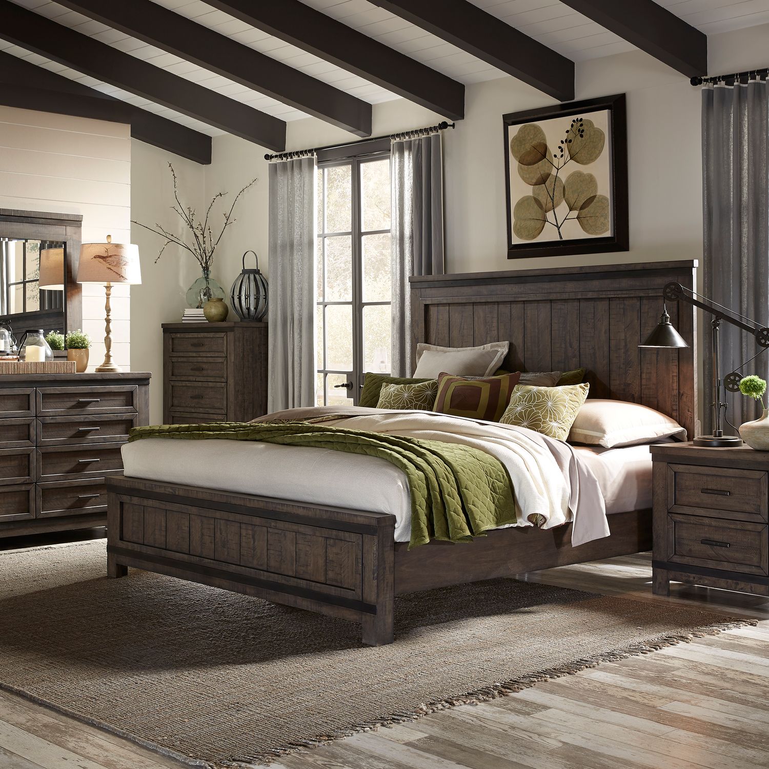 King California Panel Bed, Dresser & Mirror, Night Stand
