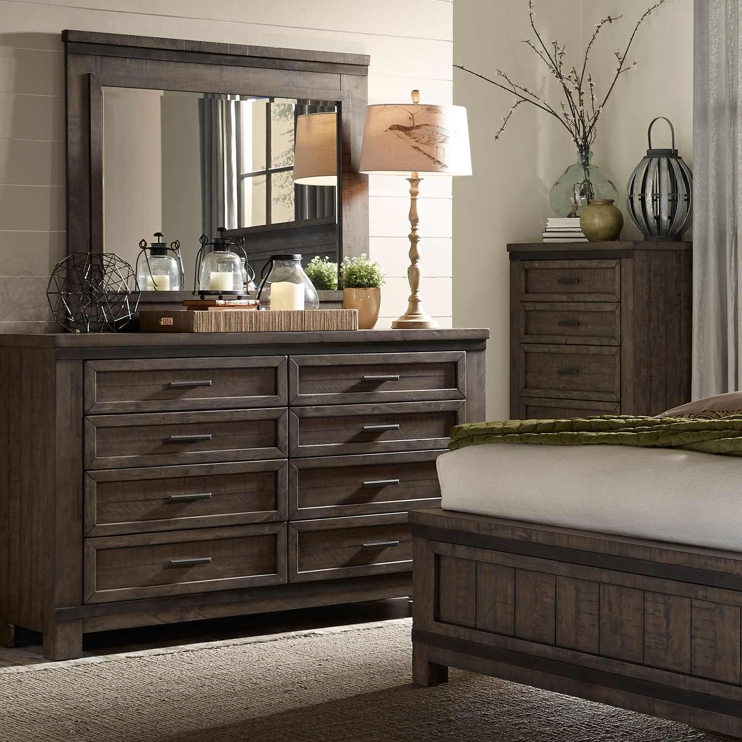 King Two Sided Storage Bed, Dresser & Mirror