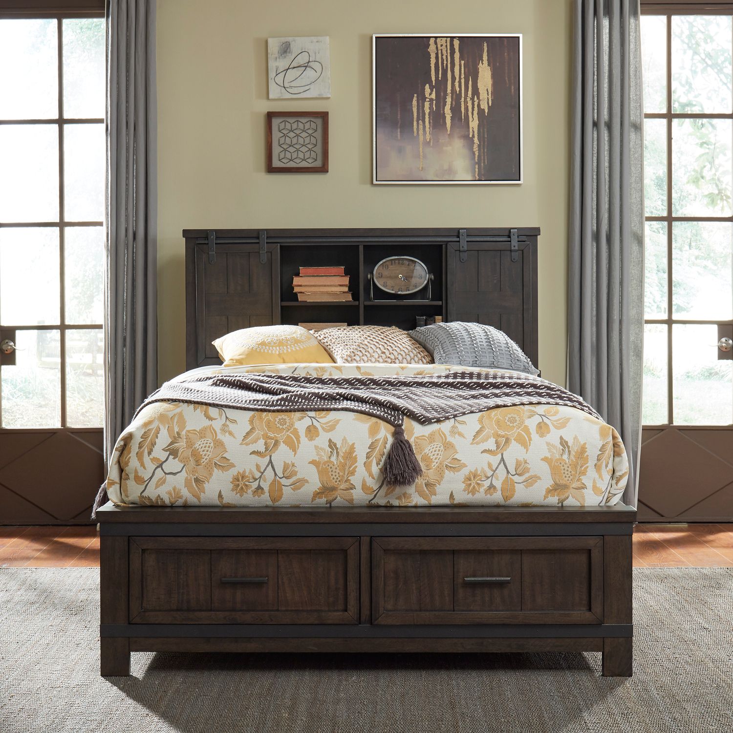 King Bookcase Bed, Dresser & Mirror, Night Stand