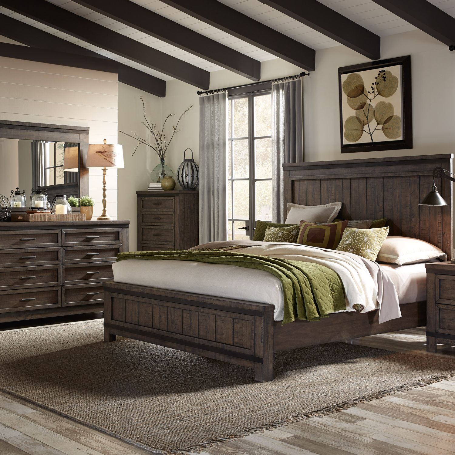 Queen Panel Bed, Dresser & Mirror, Chest