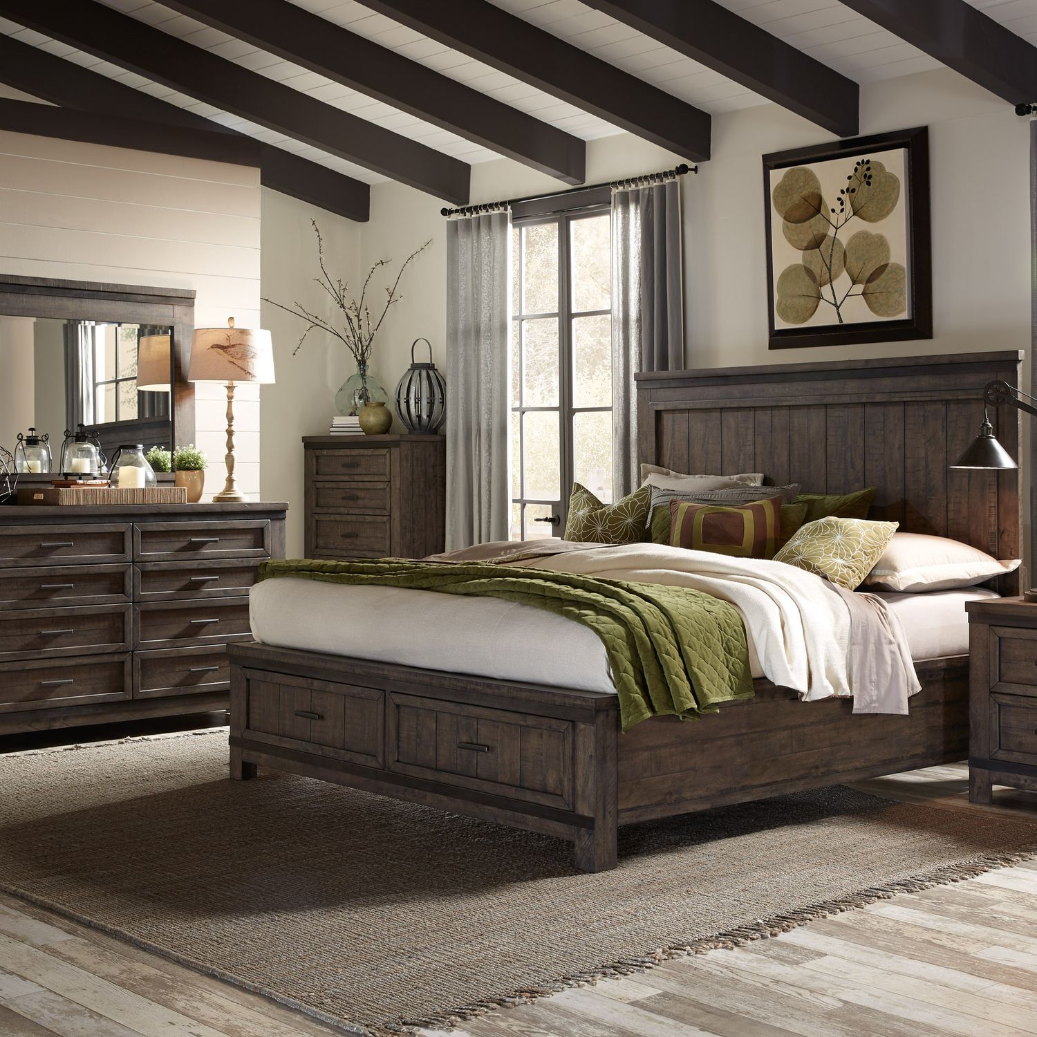 Queen Storage Bed, Dresser & Mirror