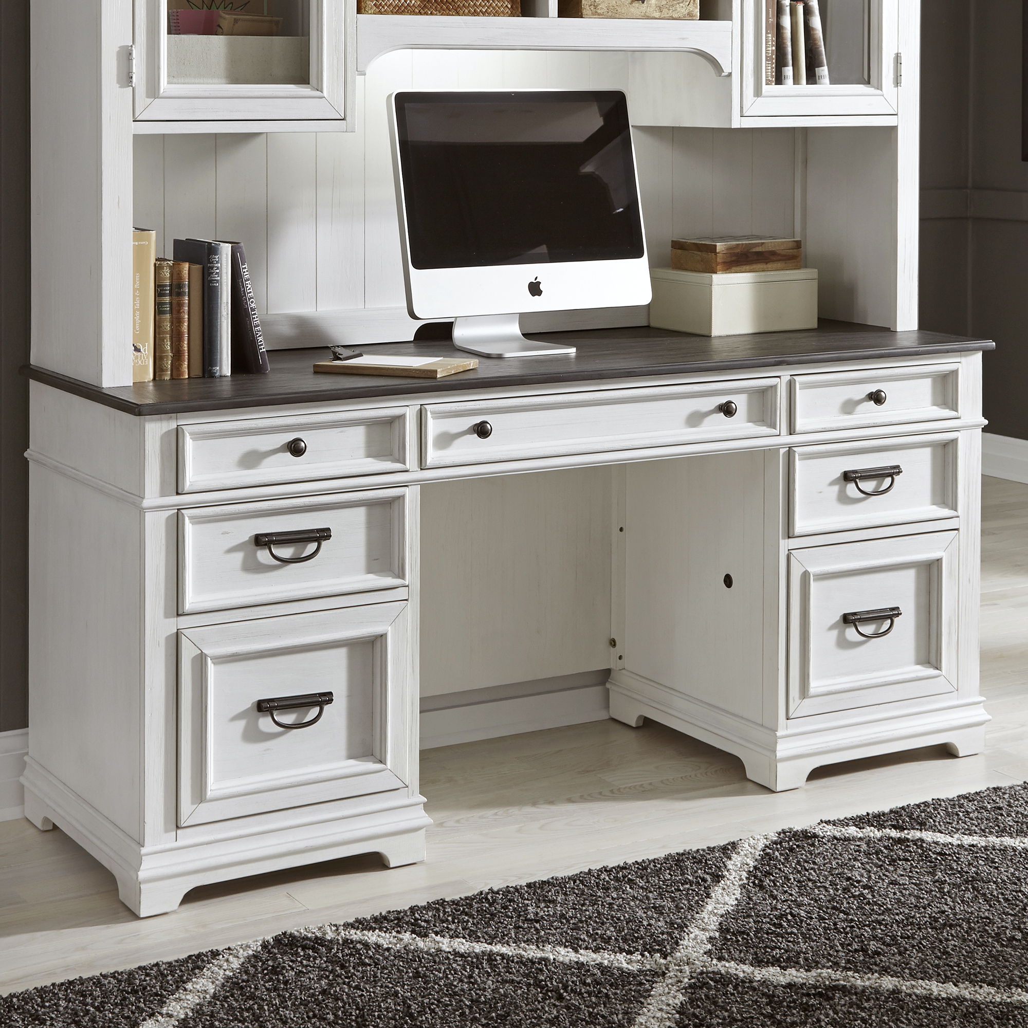 Allyson Park - Credenza - Wirebrushed White / Charcoal