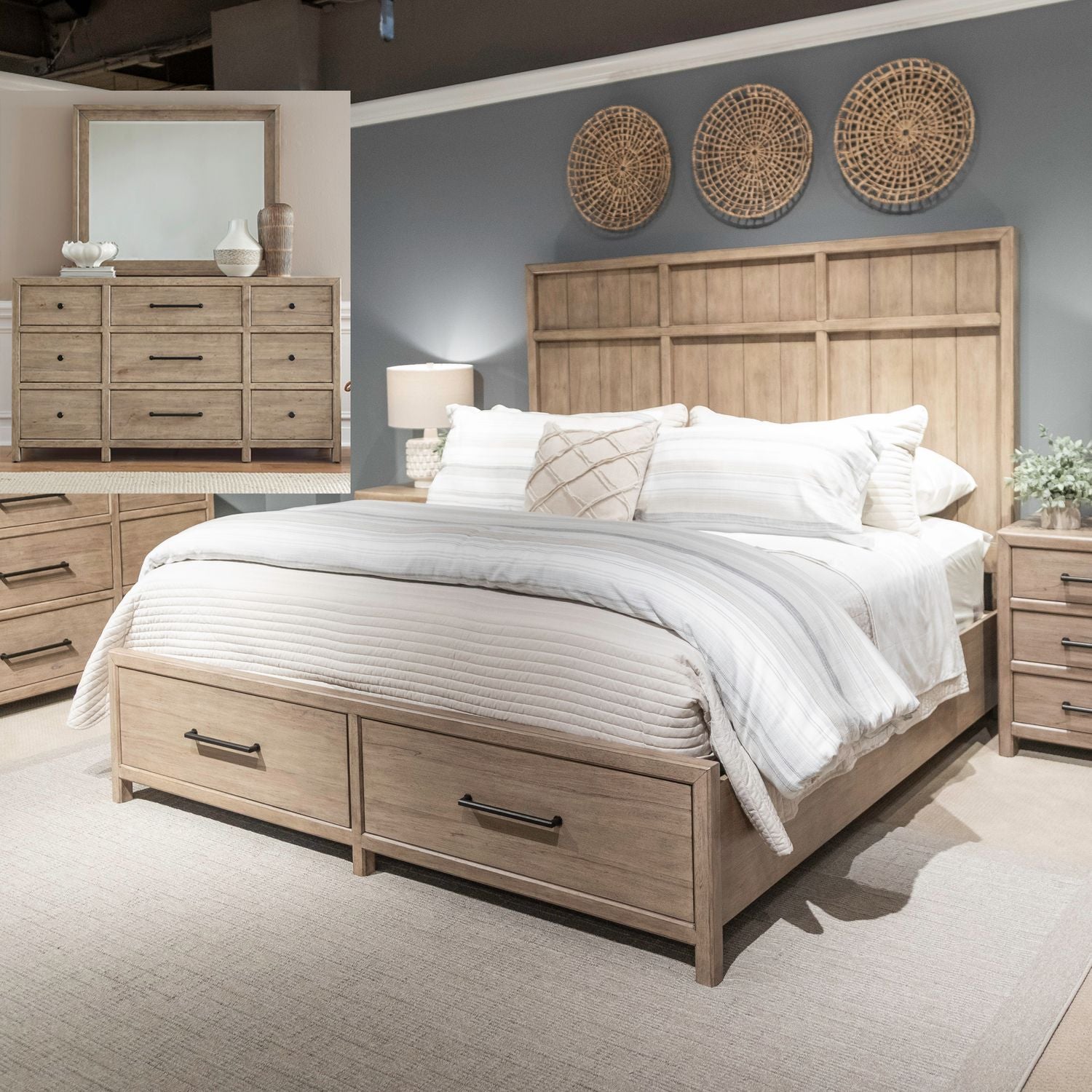 King California Storage Bed, Dresser & Mirror