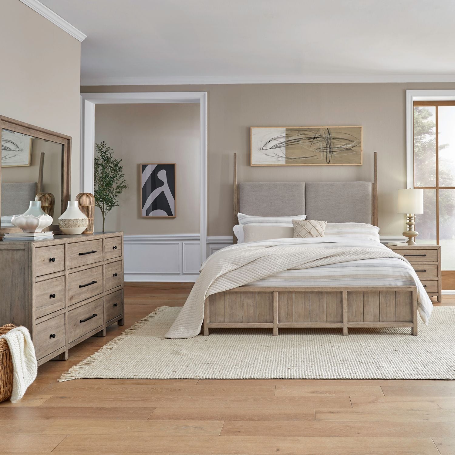 King Poster Bed, Dresser & Mirror, Night Stand