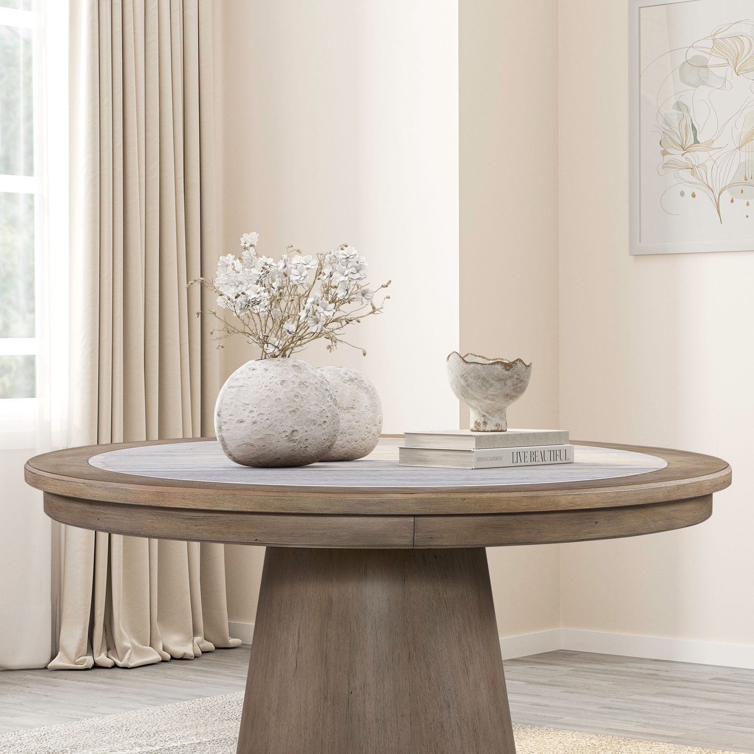 48 Inch Pedestal Table Top w/ Stone Insert