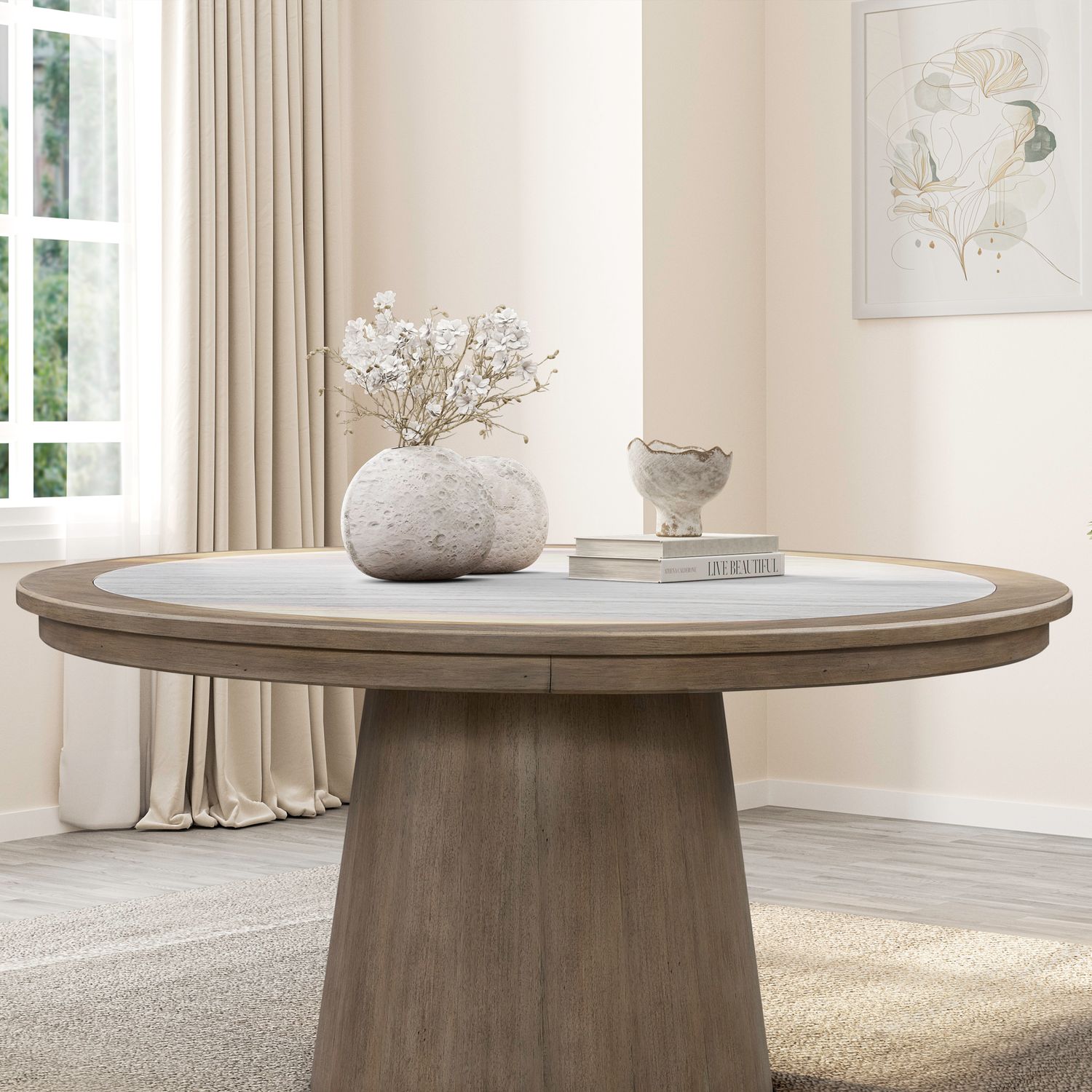 60 Inch Pedestal Table Top w/ Stone Insert
