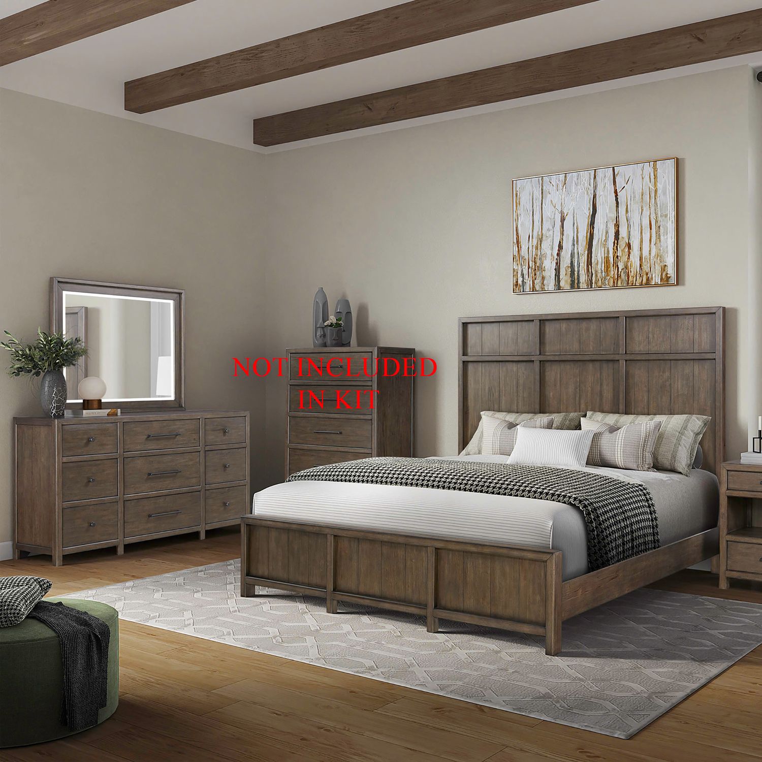 King Panel Bed, Dresser & Mirror