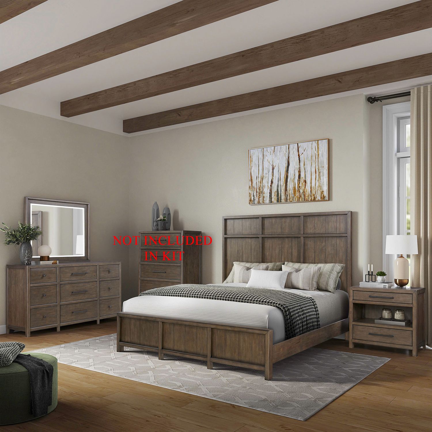 Queen Panel Bed, Dresser & Mirror, Night Stand
