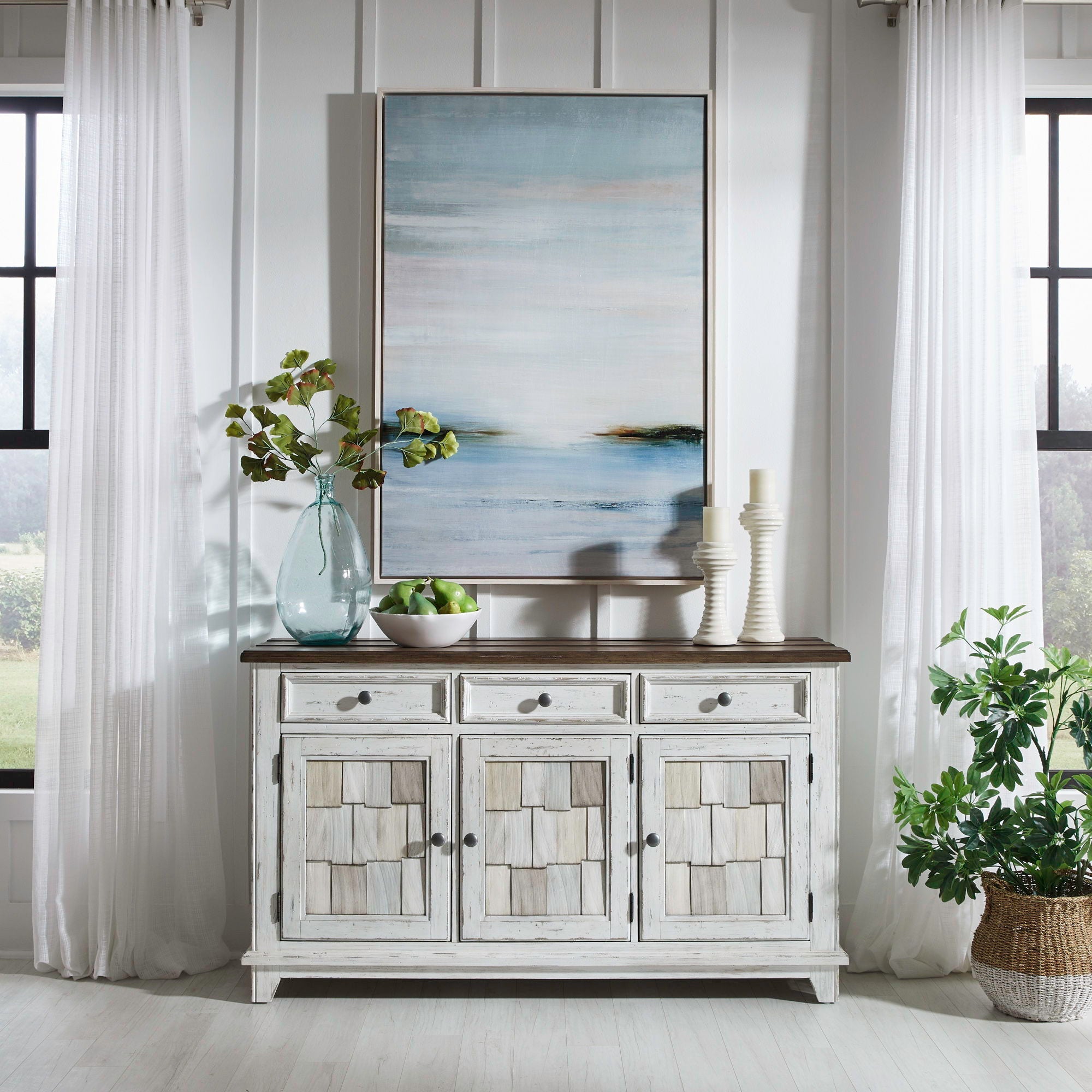 River Place - Accent Server - Riverstone White & Tobacco