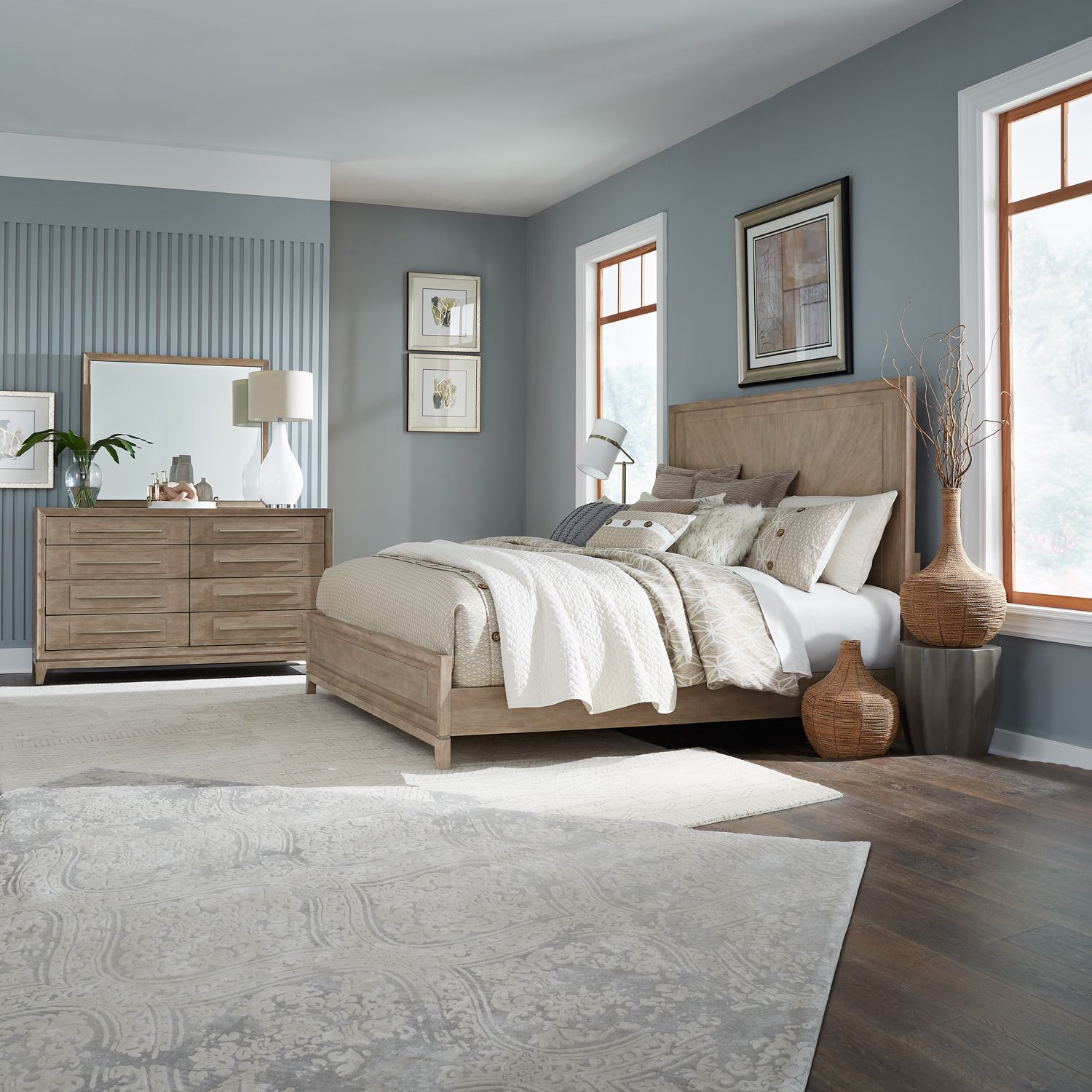 Queen Panel Bed, Dresser & Mirror