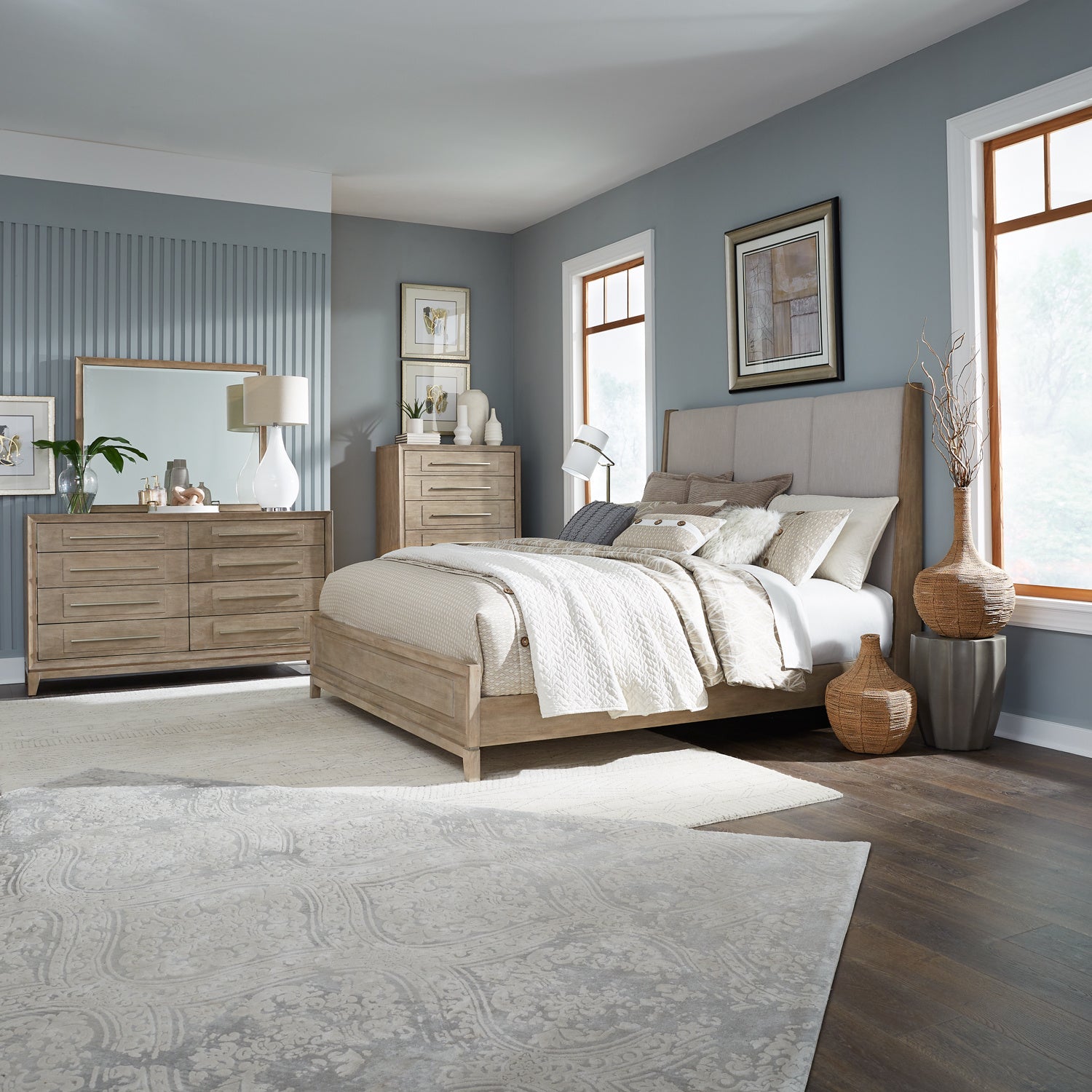 Brentwood 4-Piece Upholstered Bed, Dresser, Mirror & Nightstand Set