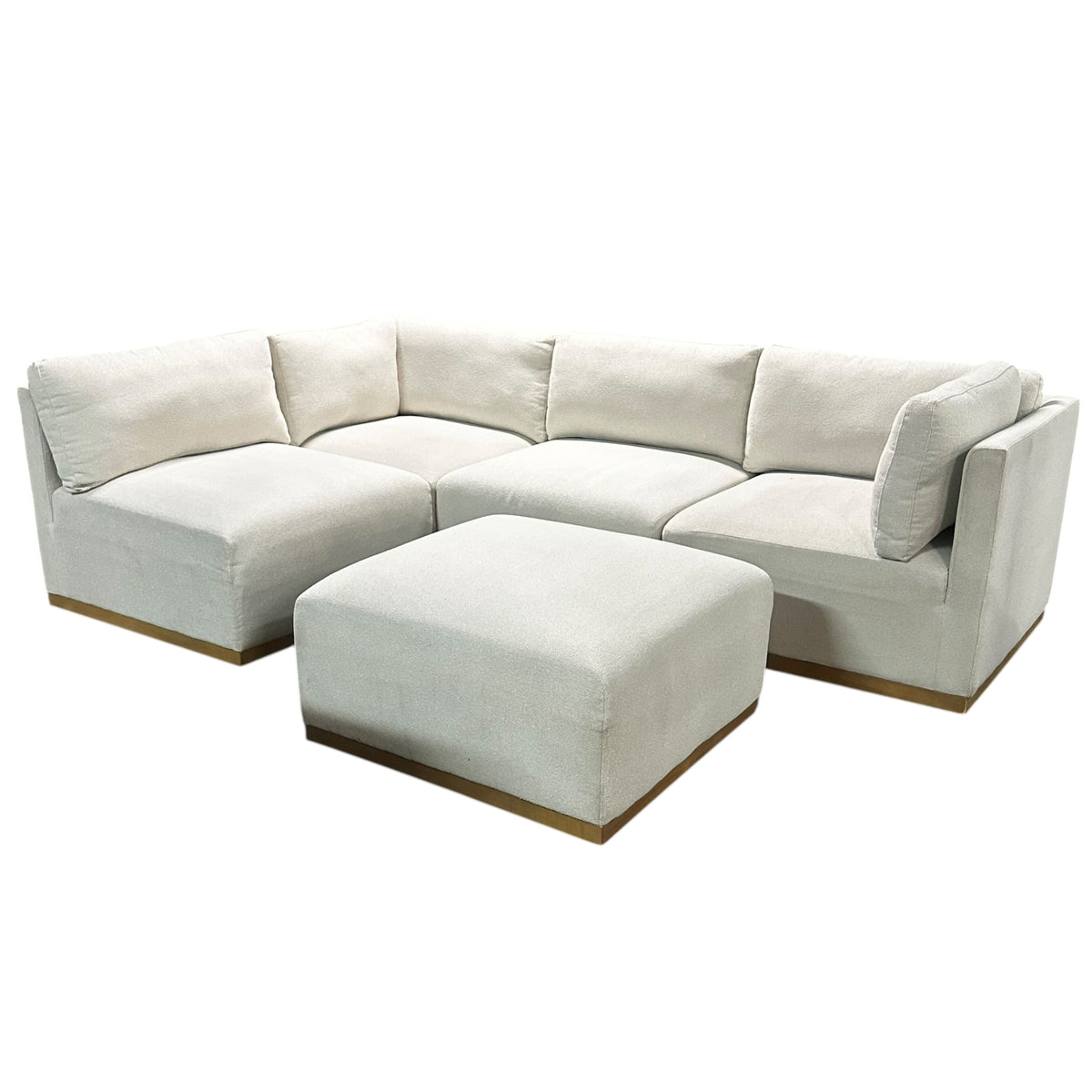 5 Piece Modular Sectional with Wooden Base in Cream