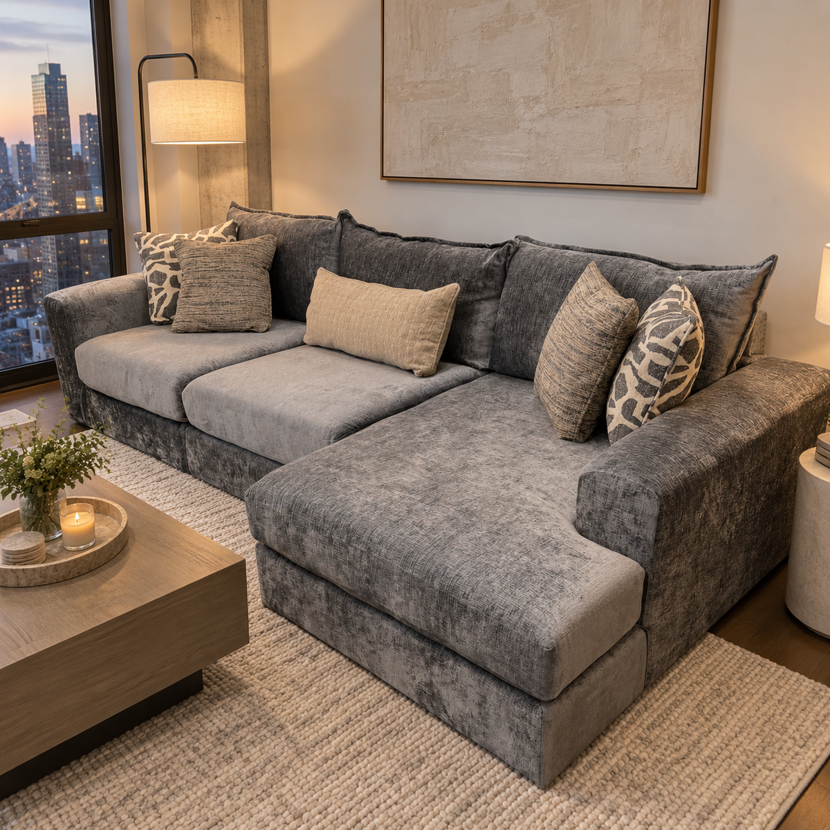 Wicker Sectional with RAF Chaise in Scarborough Steel