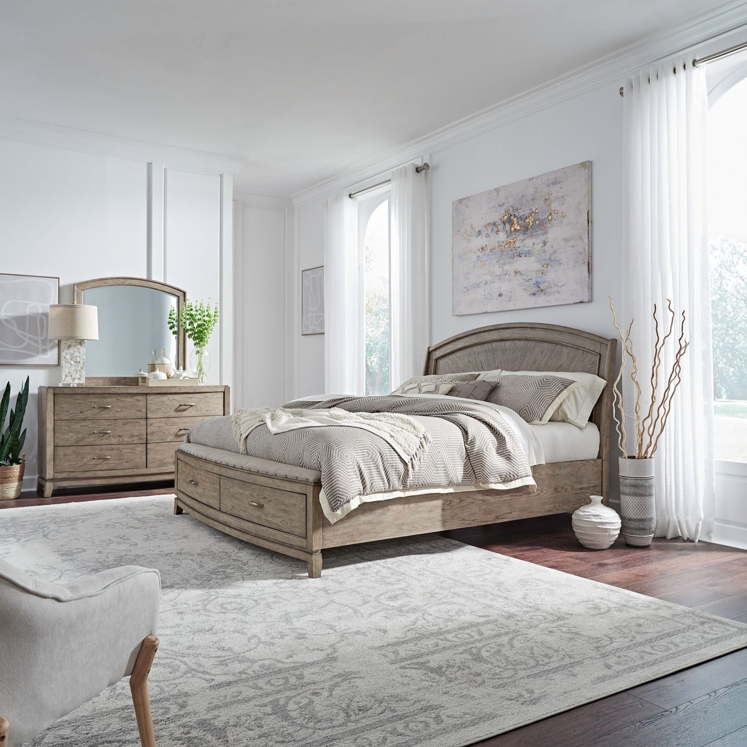 Queen Panel Storage Bed, Dresser & Mirror