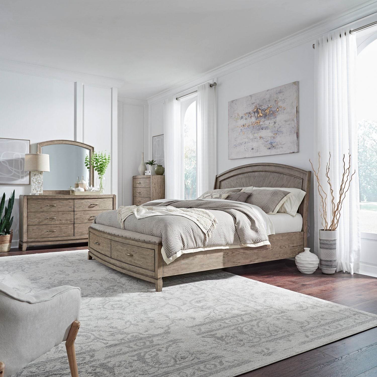 Queen Panel Storage Bed, Dresser & Mirror, Chest