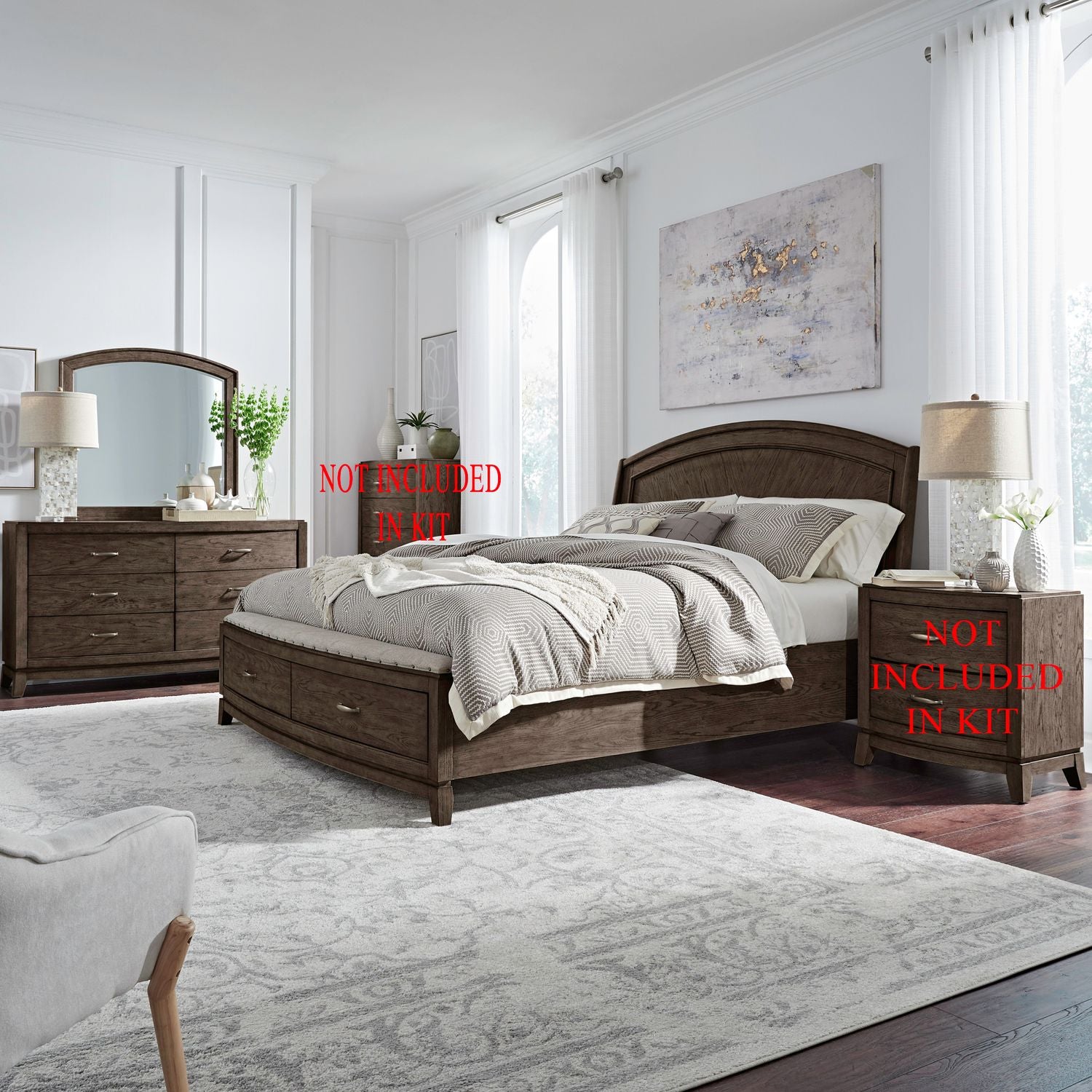 King Panel Storage Bed, Dresser & Mirror