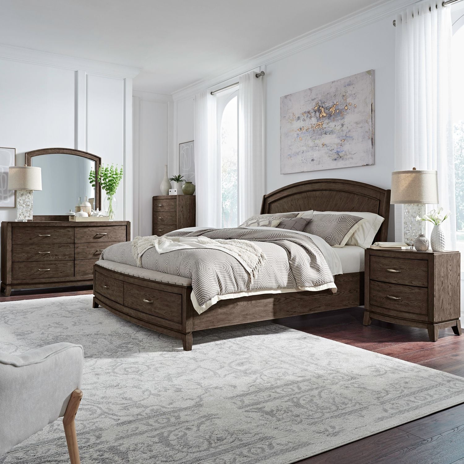 King Panel Storage Bed, Dresser & Mirror, Chest, NS