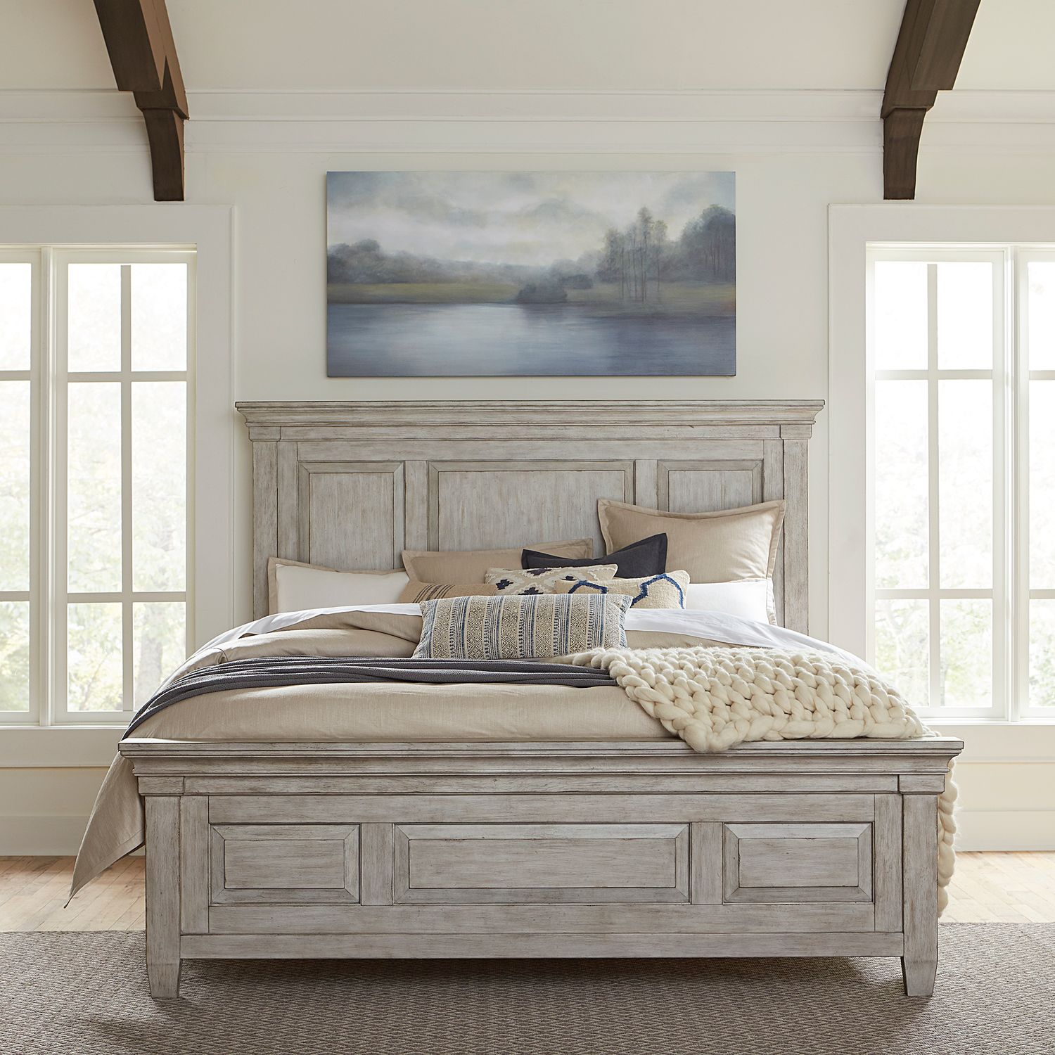King Panel Bed, Dresser & Mirror, Chest