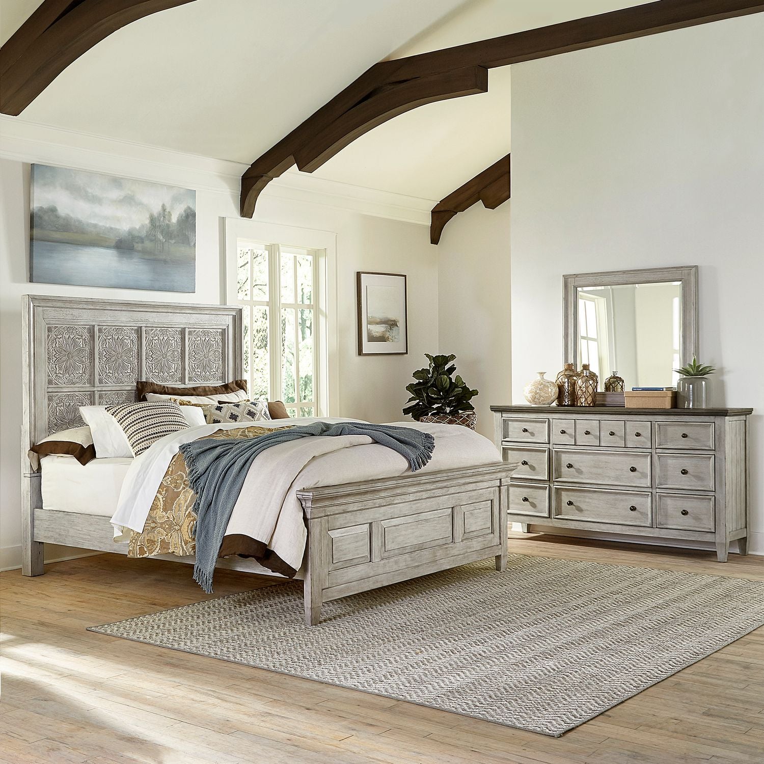 Opt Queen Panel Bed, Dresser & Mirror