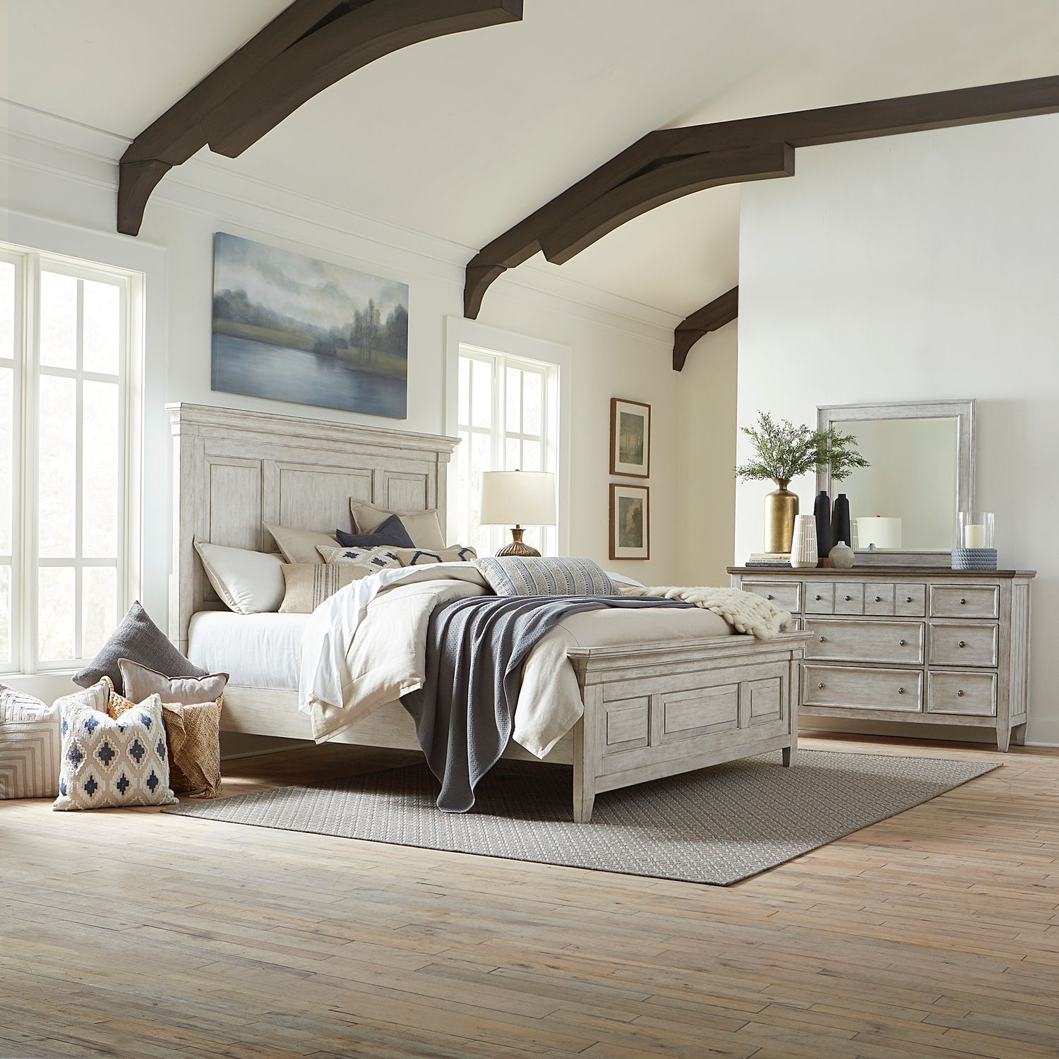 Queen Panel Bed, Dresser & Mirror