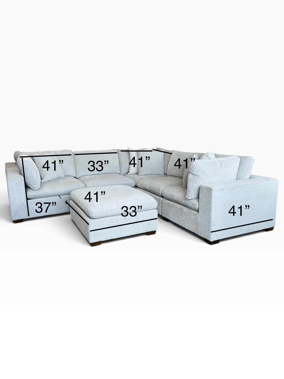 Modular 6 Piece Cloud Sectional with Matching Ottoman in Light Gray