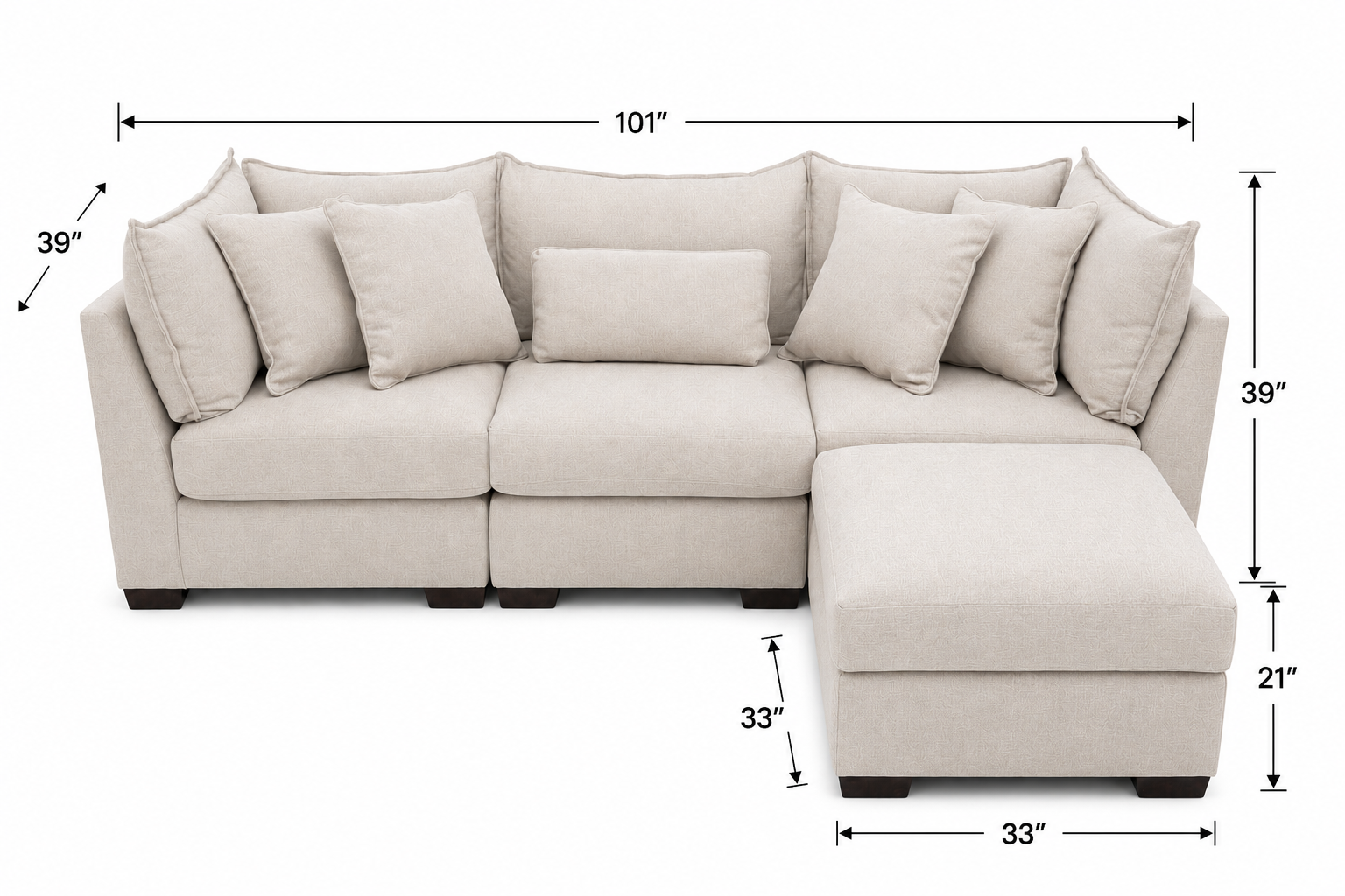Alina 3 Pc Sofa with Storage Ottoman in Ivory