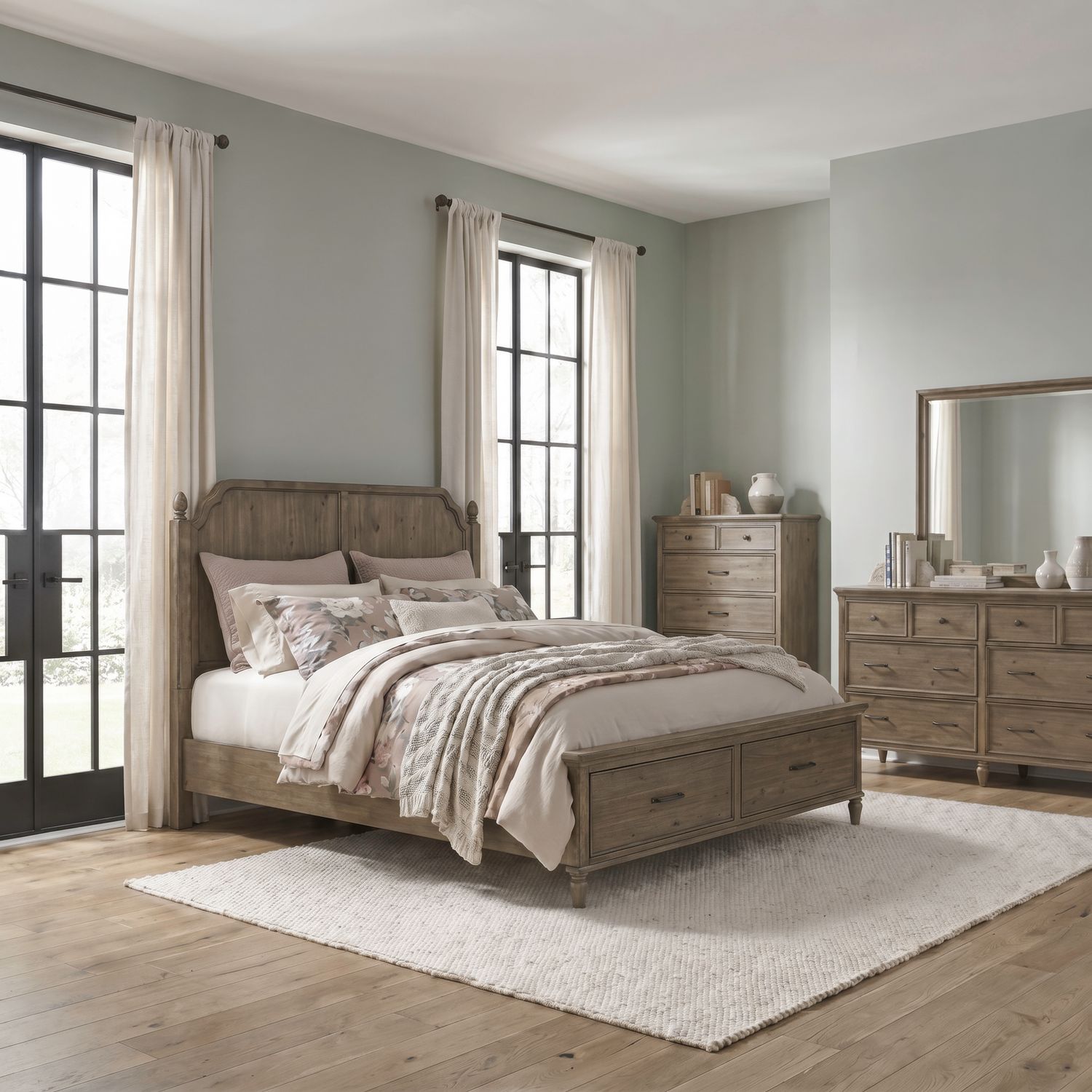 King California Storage Bed, Dresser & Mirror, Chest