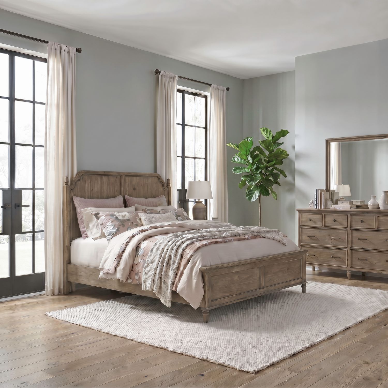 King California Panel Bed, Dresser & Mirror