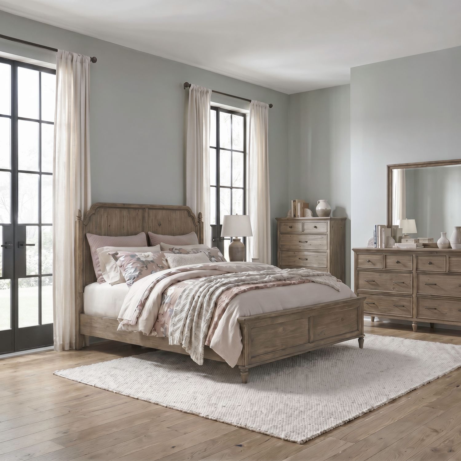 King California Panel Bed, Dresser & Mirror, Chest