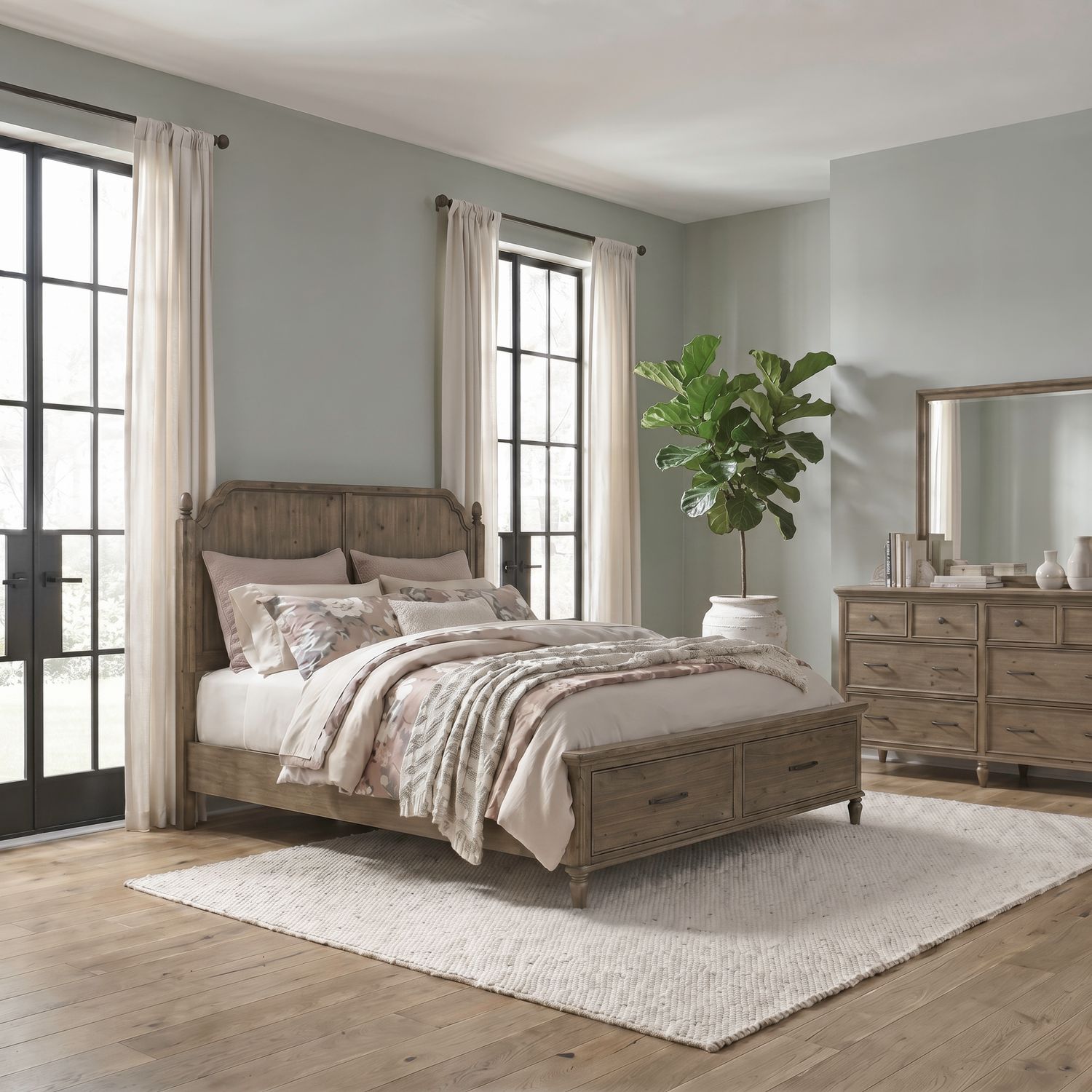 King Storage Bed, Dresser & Mirror