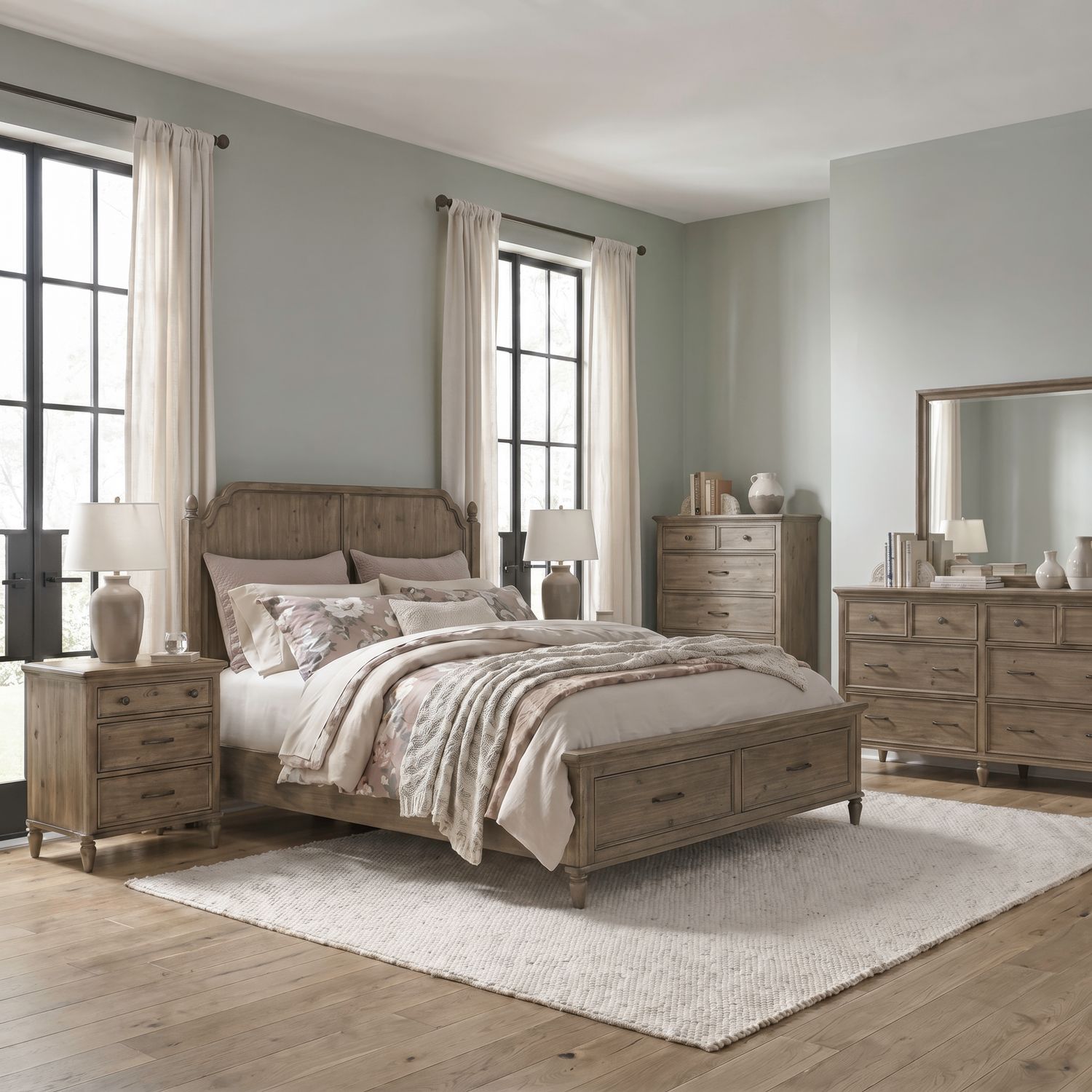 Queen Storage Bed, Dresser & Mirror, Chest, Night Stand