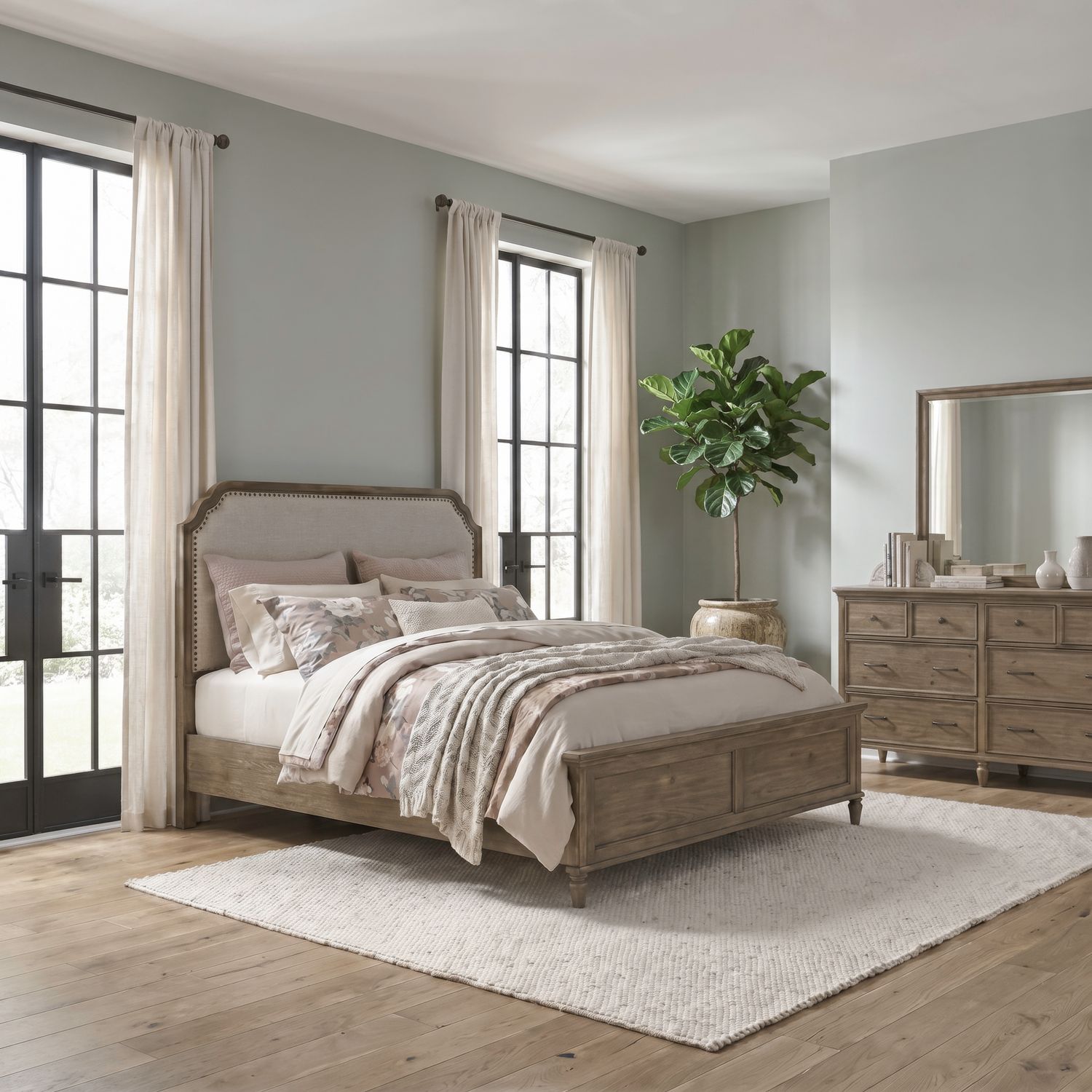 Queen Uph Bed, Dresser & Mirror