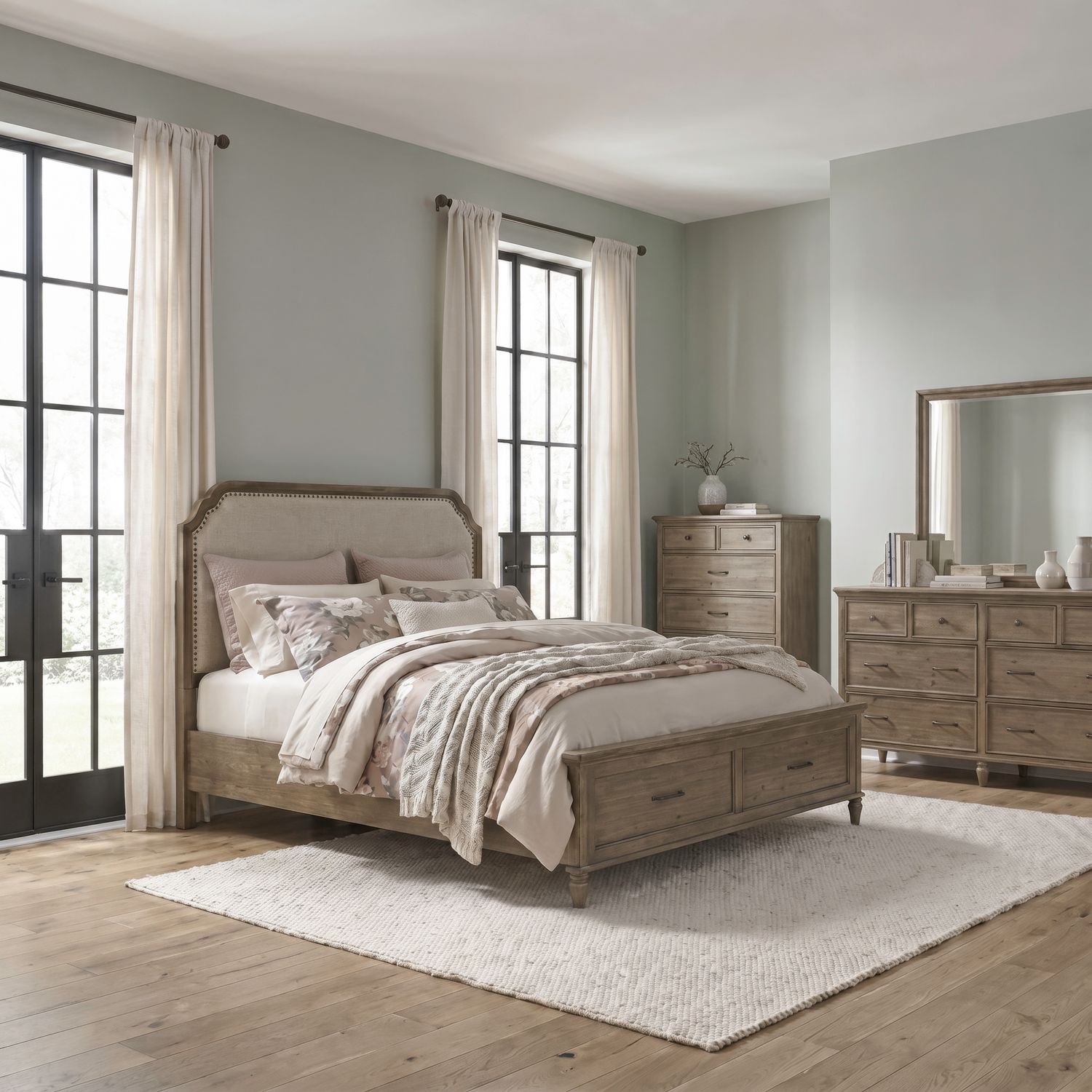 Queen Uph Storage Bed, Dresser & Mirror, Chest