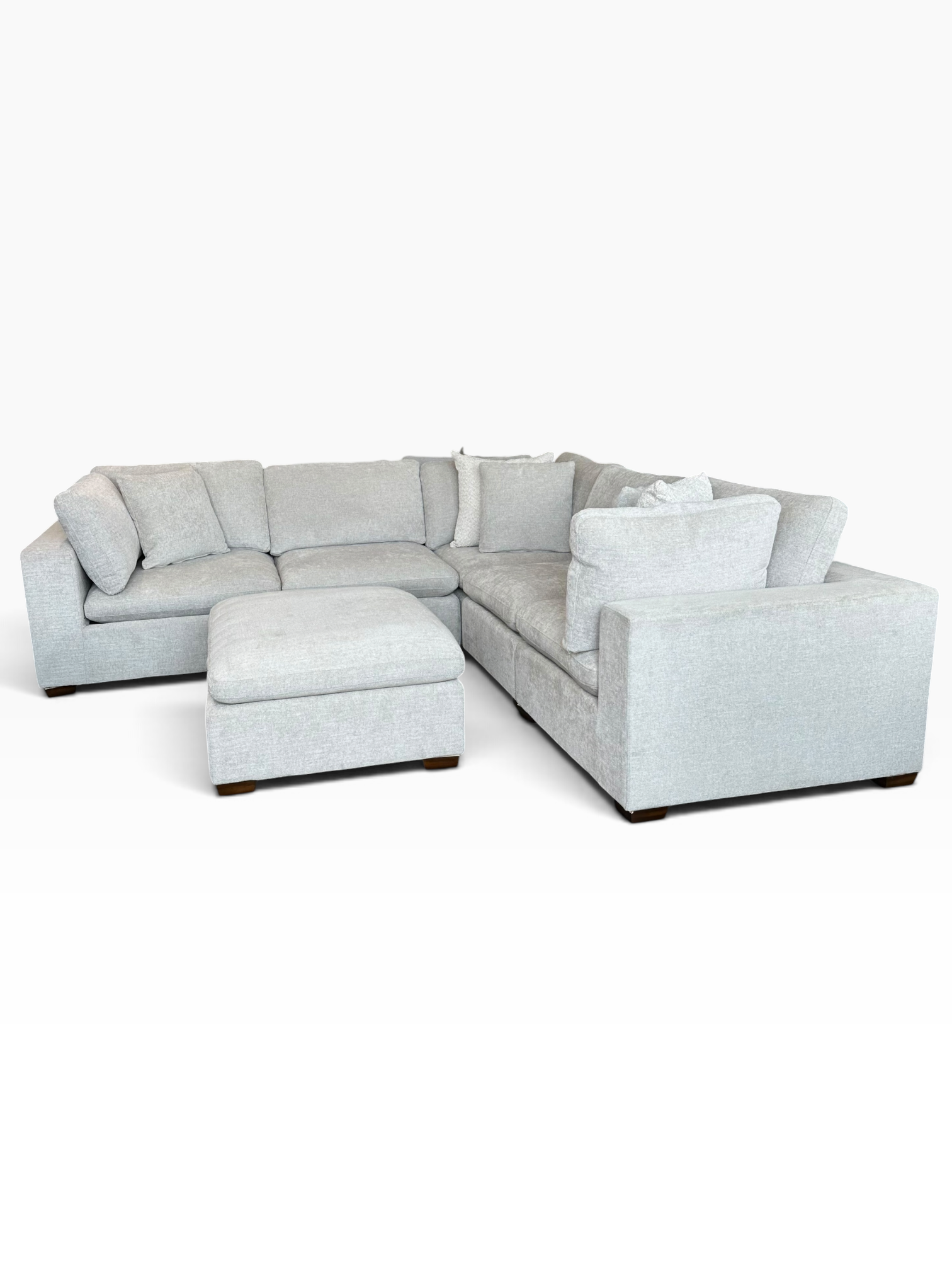 Modular 6 Piece Cloud Sectional with Matching Ottoman in Light Gray