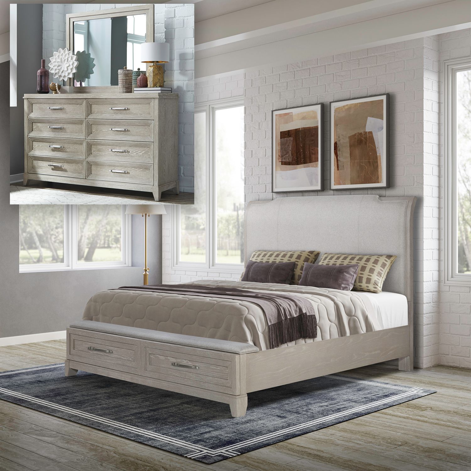 King California Storage Bed, Dresser & Mirror