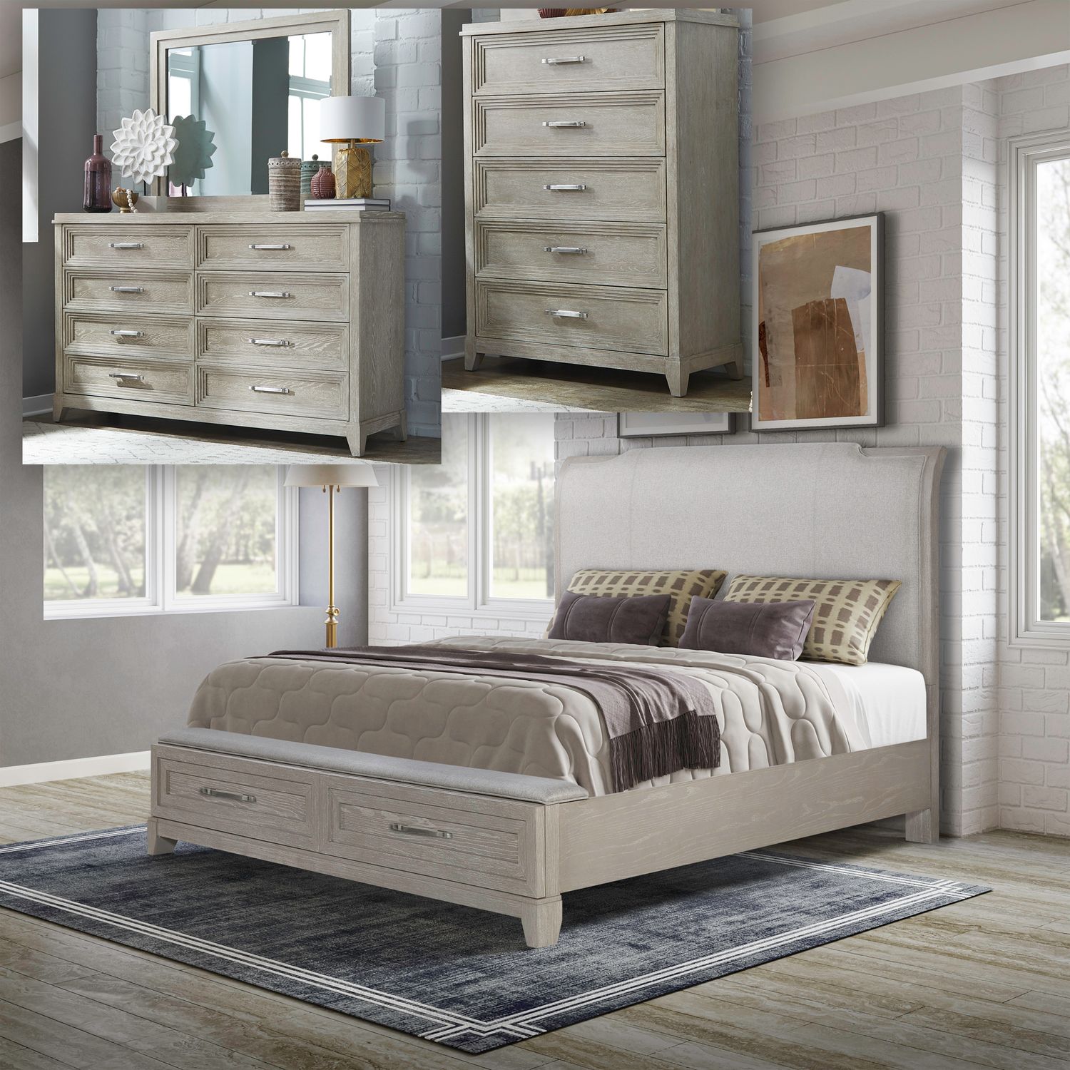 Queen Storage Bed, Dresser & Mirror, Chest
