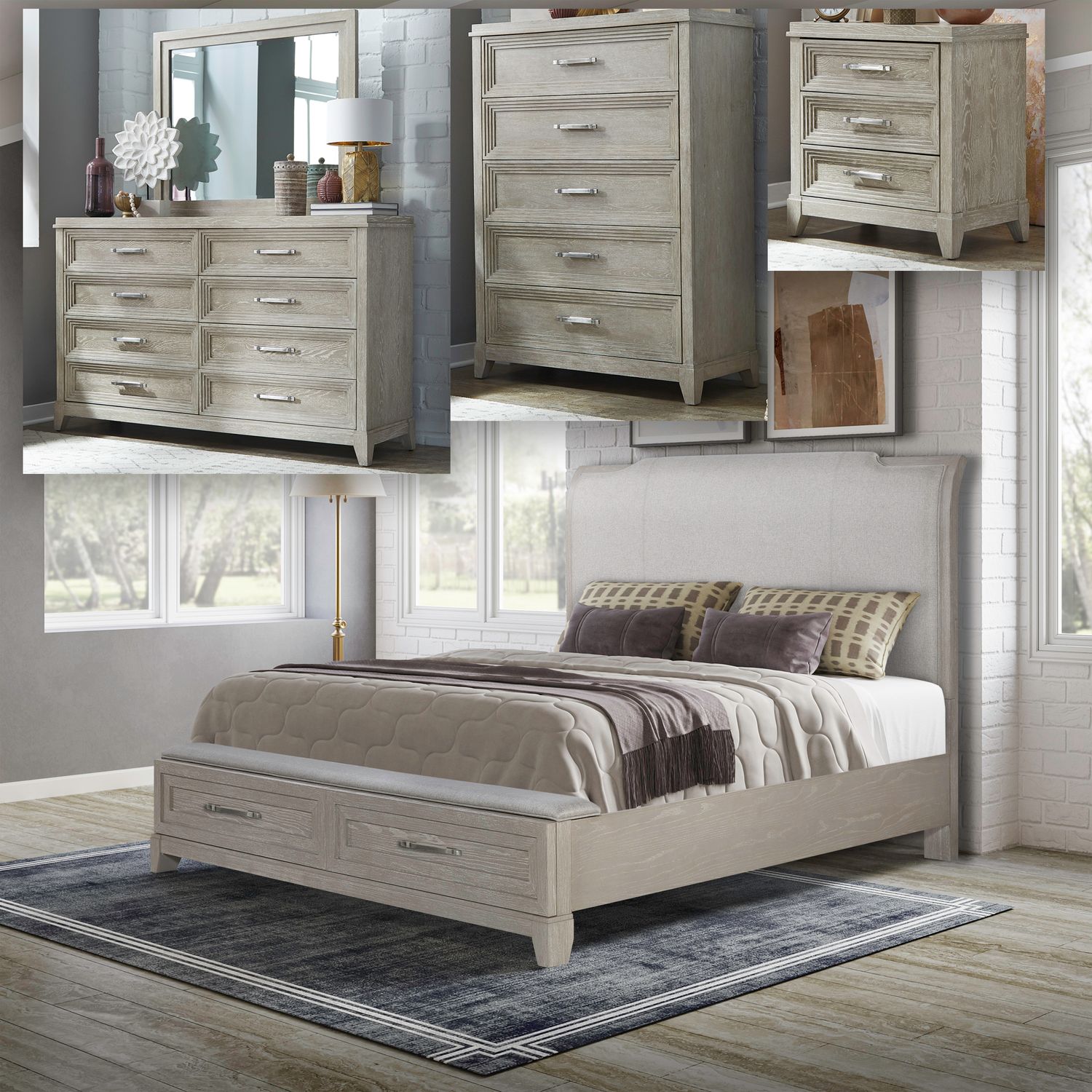 Queen Storage Bed, Dresser & Mirror, Chest, Night Stand