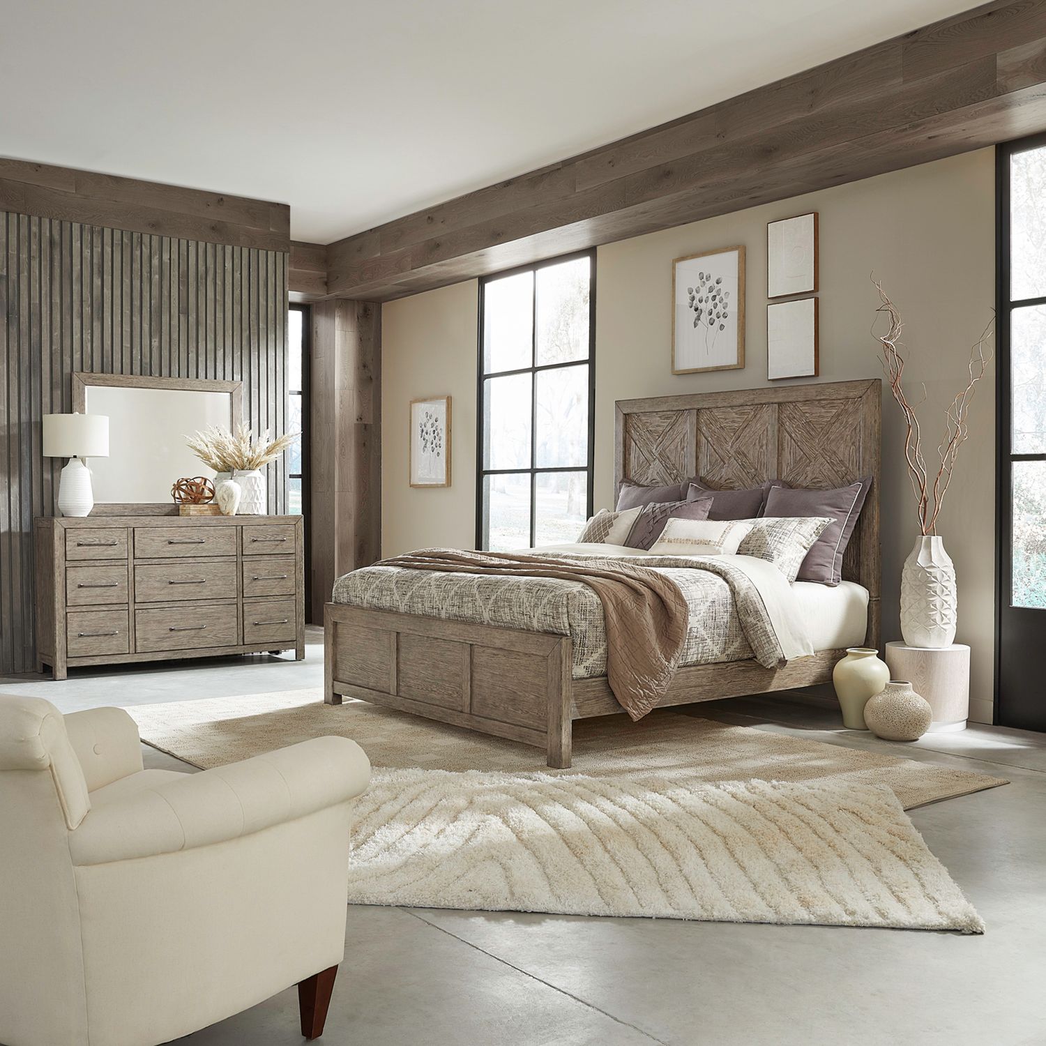 King Panel Bed, Dresser & Mirror