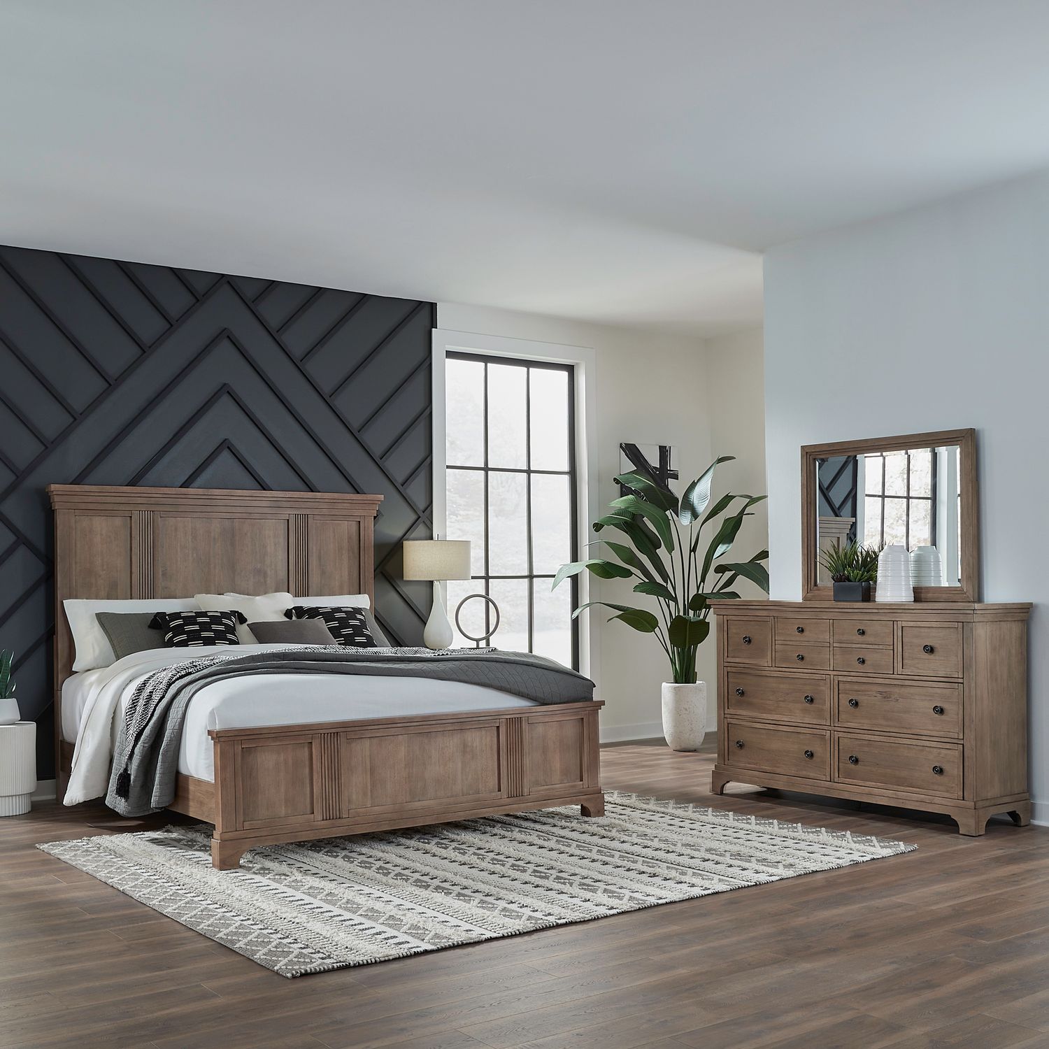 Queen Panel Bed, Dresser & Mirror