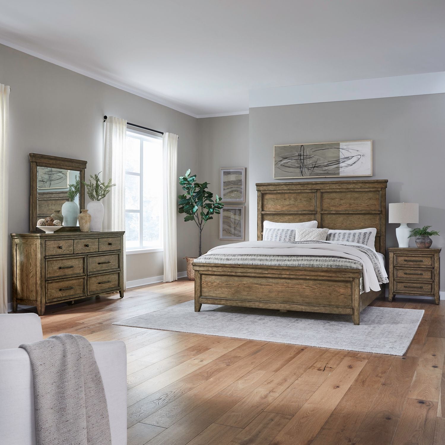 King California Panel Bed, Dresser & Mirror, Night Stand